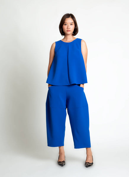 KAAREM - Three-Two A-Line Colorblock Top - Azure Blue/Cacao Brown