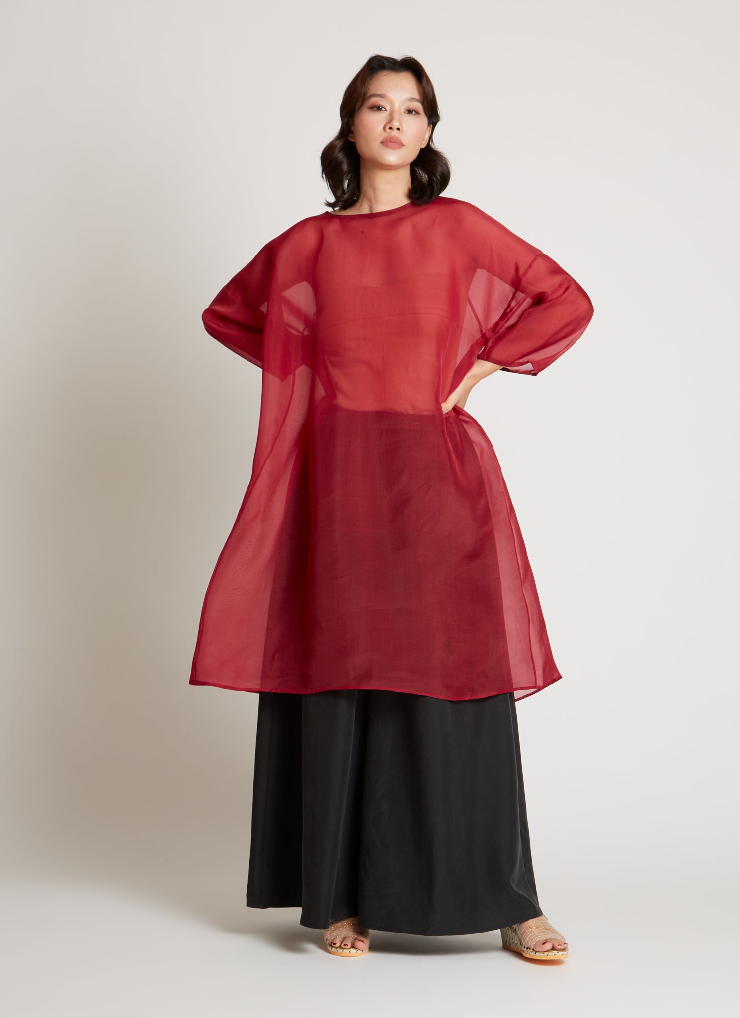 KAAREM - Starfish Long Sleeve Silk Organza Dress