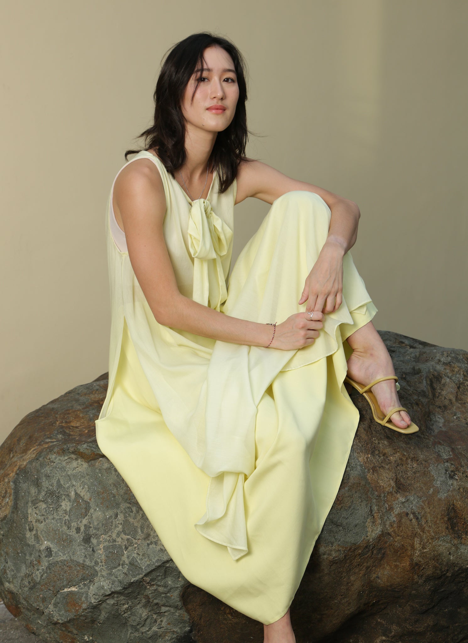 Fig Long Cotton Silk Split o di Tunic/Dress w/ Bow in Lemon Fig Long Cotton Silk Split o di Tunic/Dress w/ Bow in Lemon