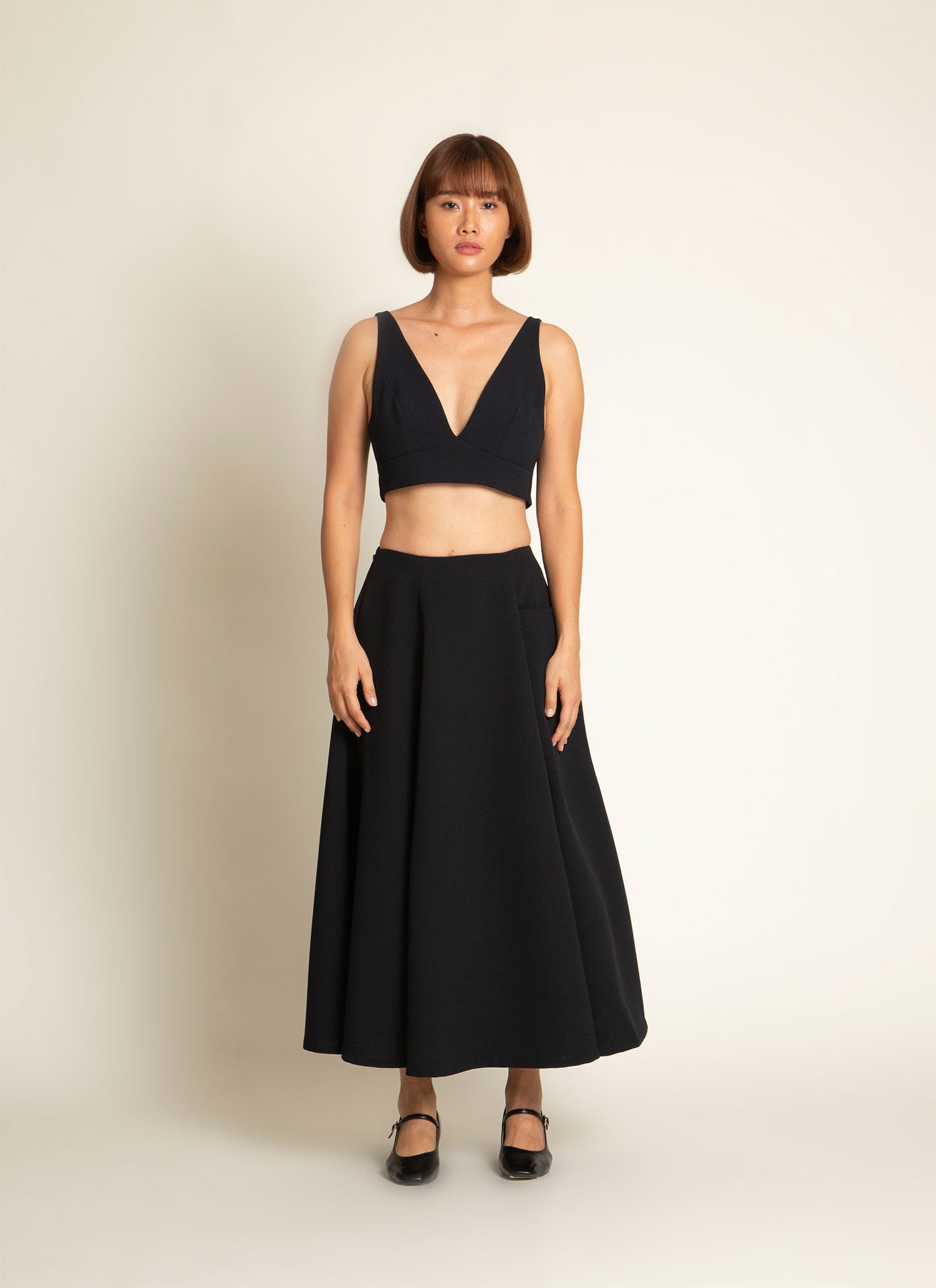 KAAREM - La Lan Bralette Open Back Top w/ Tie (Long) - Black Blue