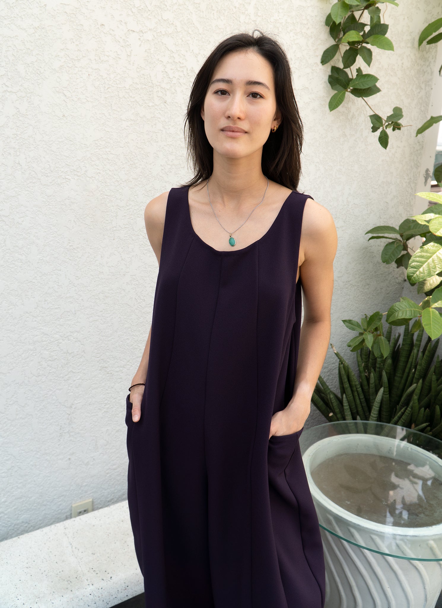 Verdant Sleeveless Pocket Jumpsuit - Eggplant Purple