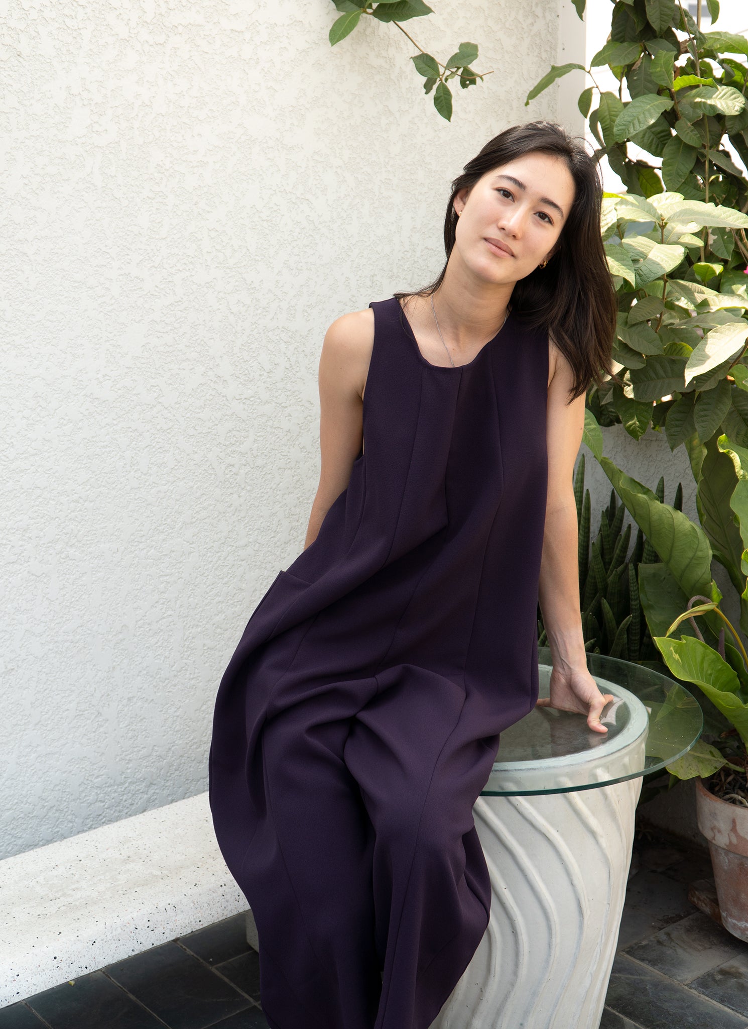 Verdant Sleeveless Pocket Jumpsuit - Eggplant Purple