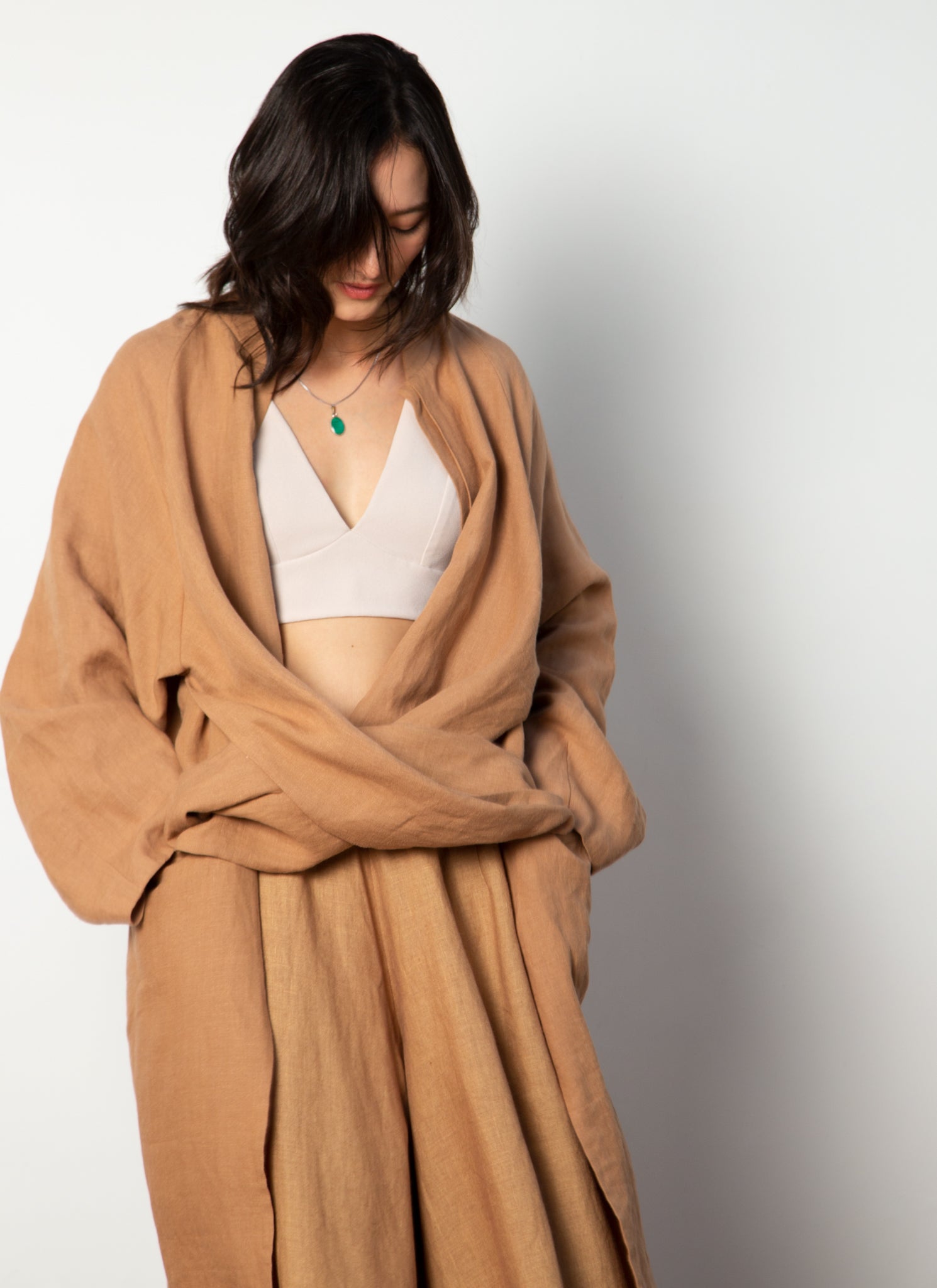 KAAREM - Bamboo Long Sleeve Pocket Jacket in Brown Sand