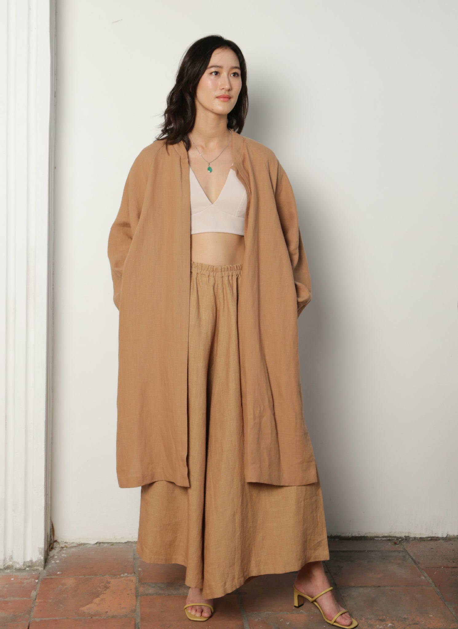 KAAREM - Bamboo Long Sleeve Pocket Jacket in Brown Sand