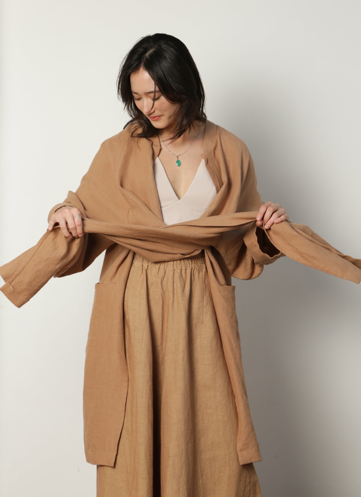 KAAREM - Bamboo Long Sleeve Pocket Jacket in Brown Sand