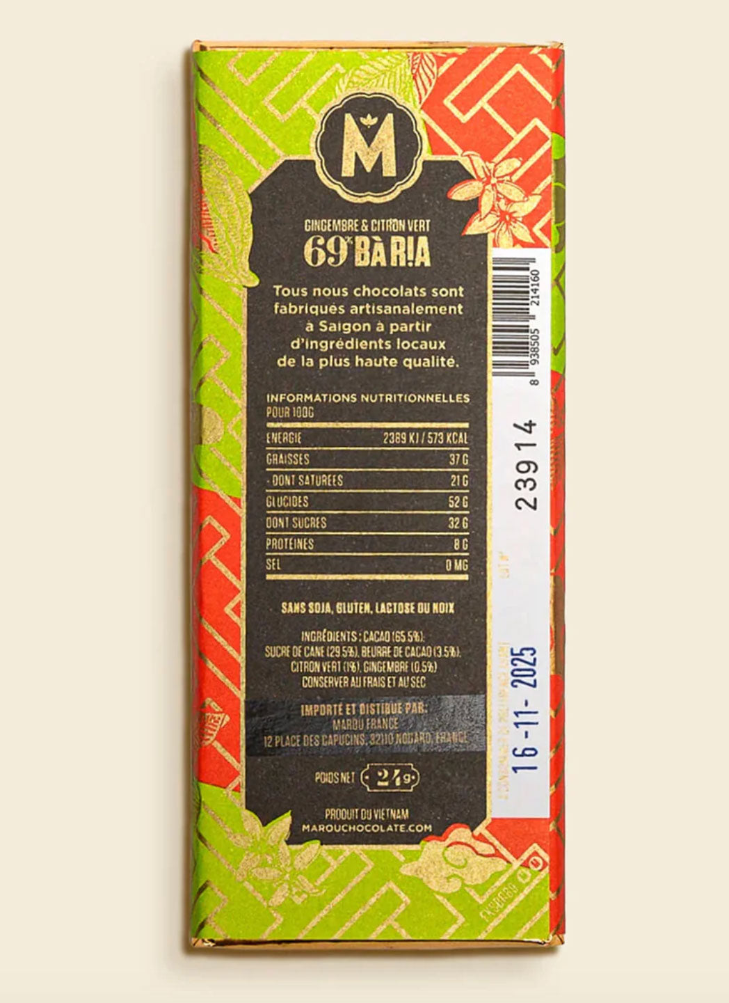 KAAREM - Marou Chocolate Ba Ria Ginger Lime 69%, 24g Mini Bar