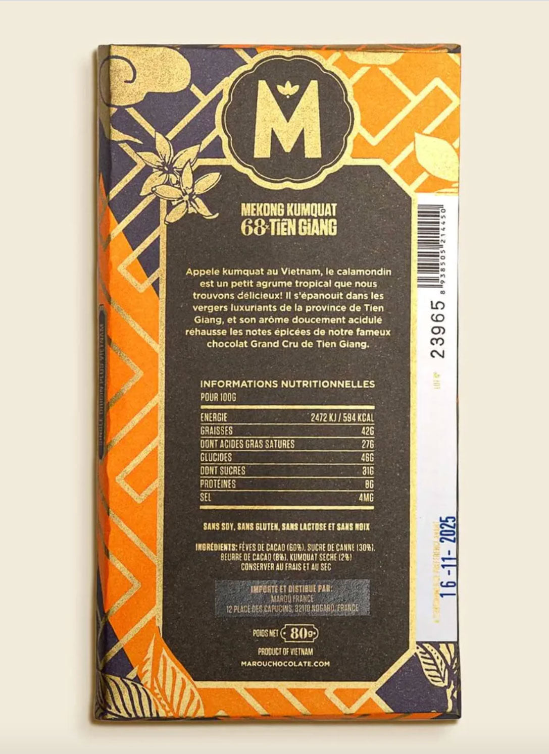 KAAREM - Marou Chocolate 68% Mekong Kumquat Tien Giang 80g Bar