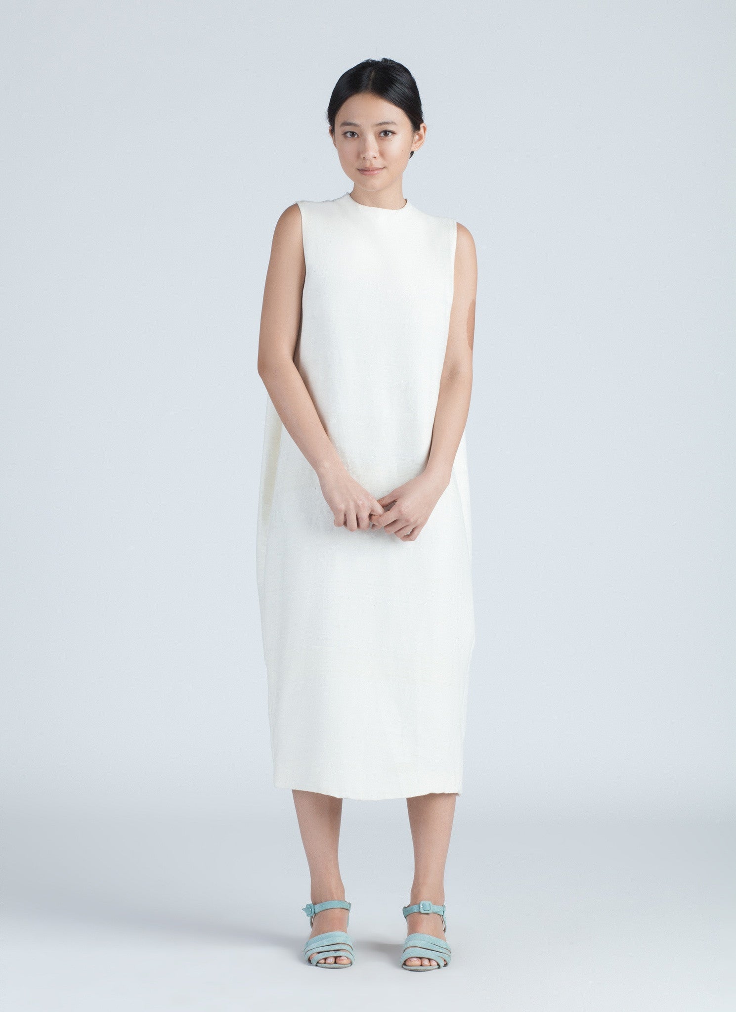 KAAREM - Dill High Collar Silk Dress - Ivory