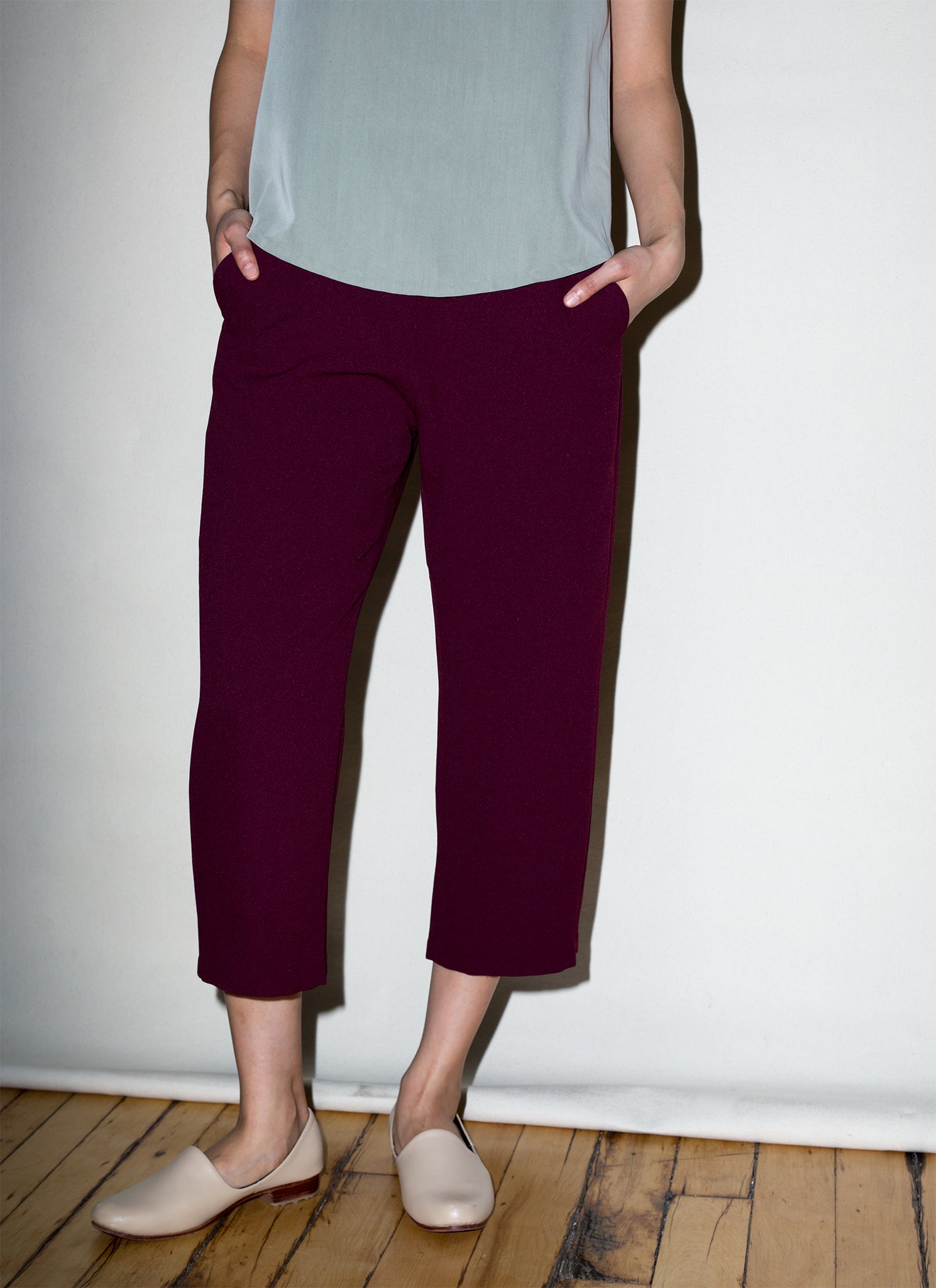 Burgundy Front Pleat Tapered Pants