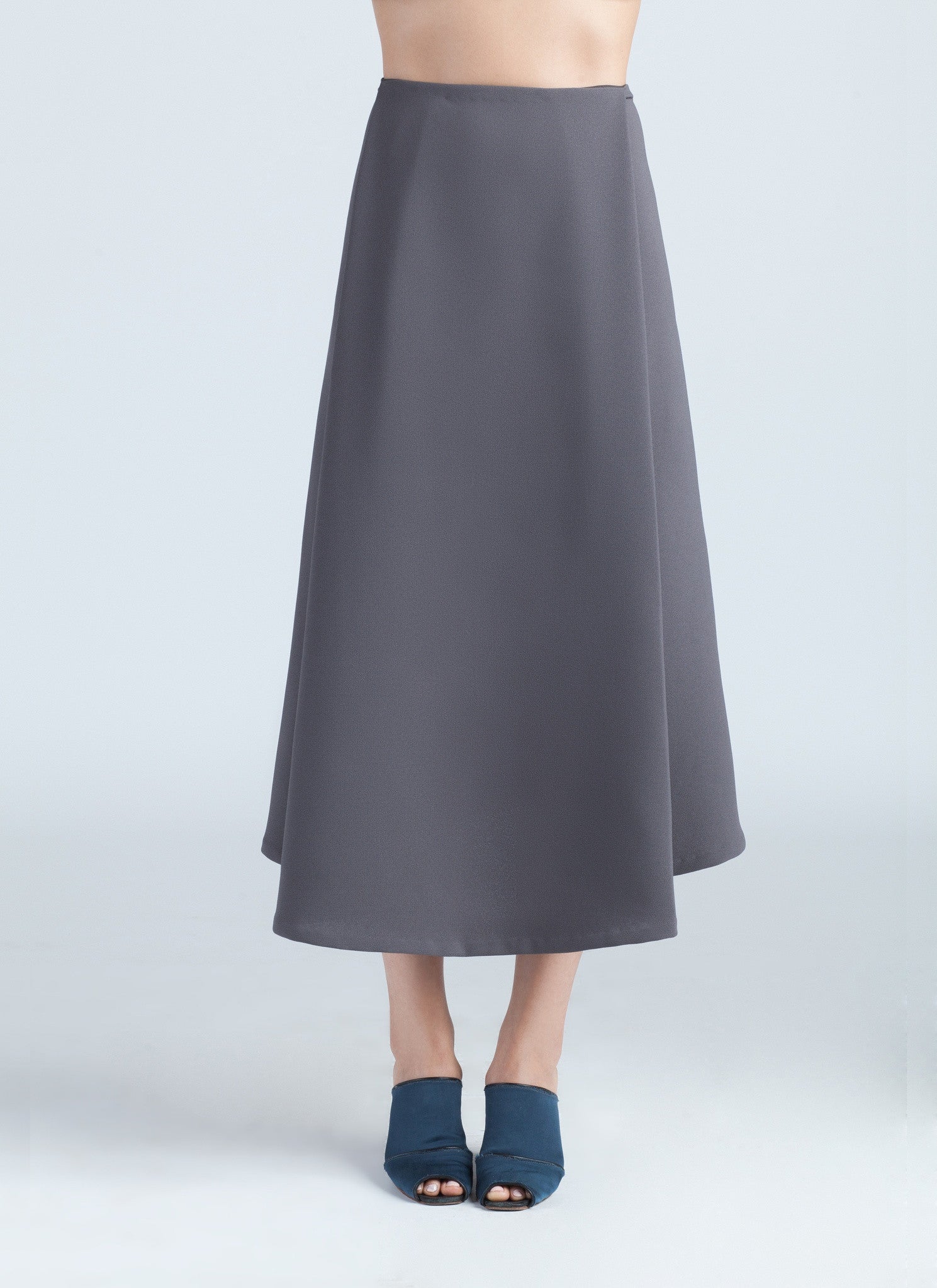 Dark grey pleated outlet midi skirt