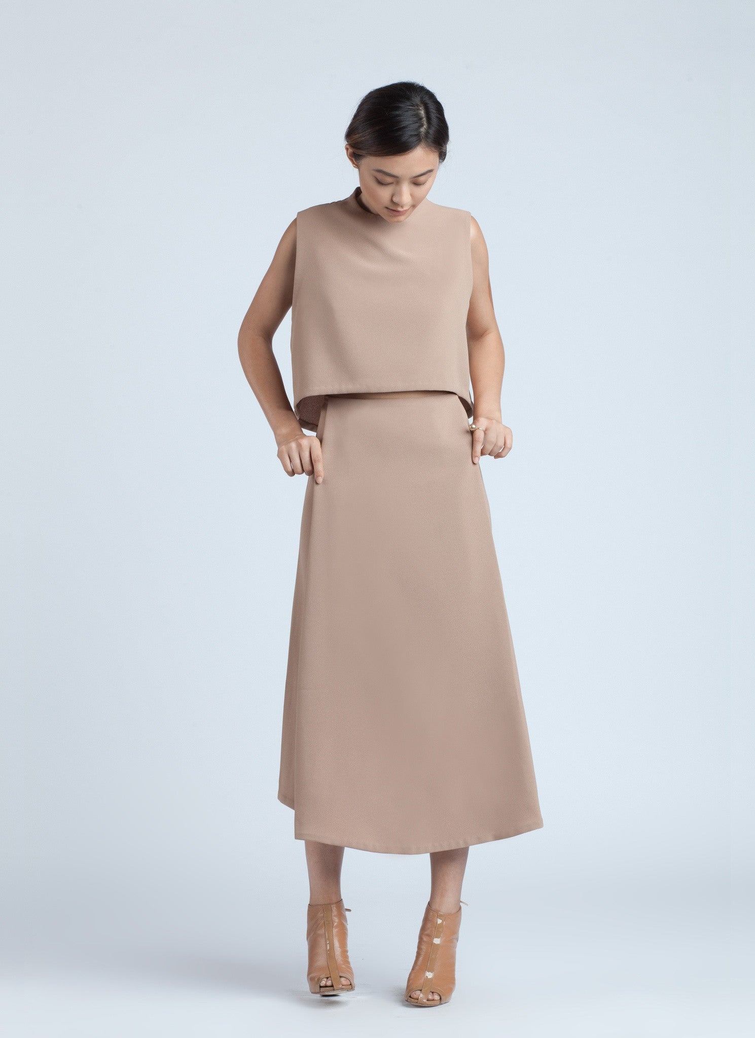 Camel hot sale midi skirt