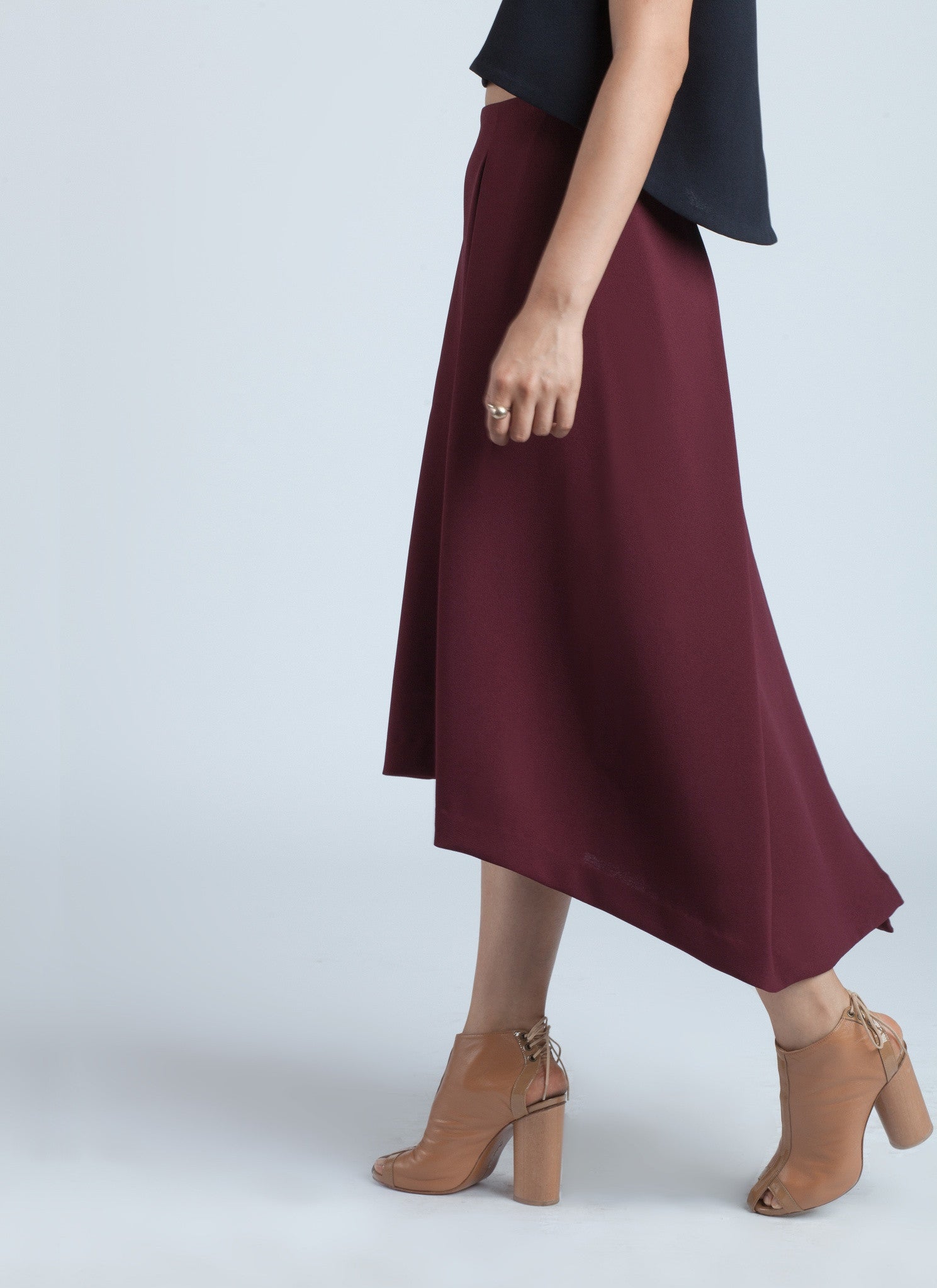 KAAREM - Piece Of Ring Pleated Midi Skirt - Burgundy