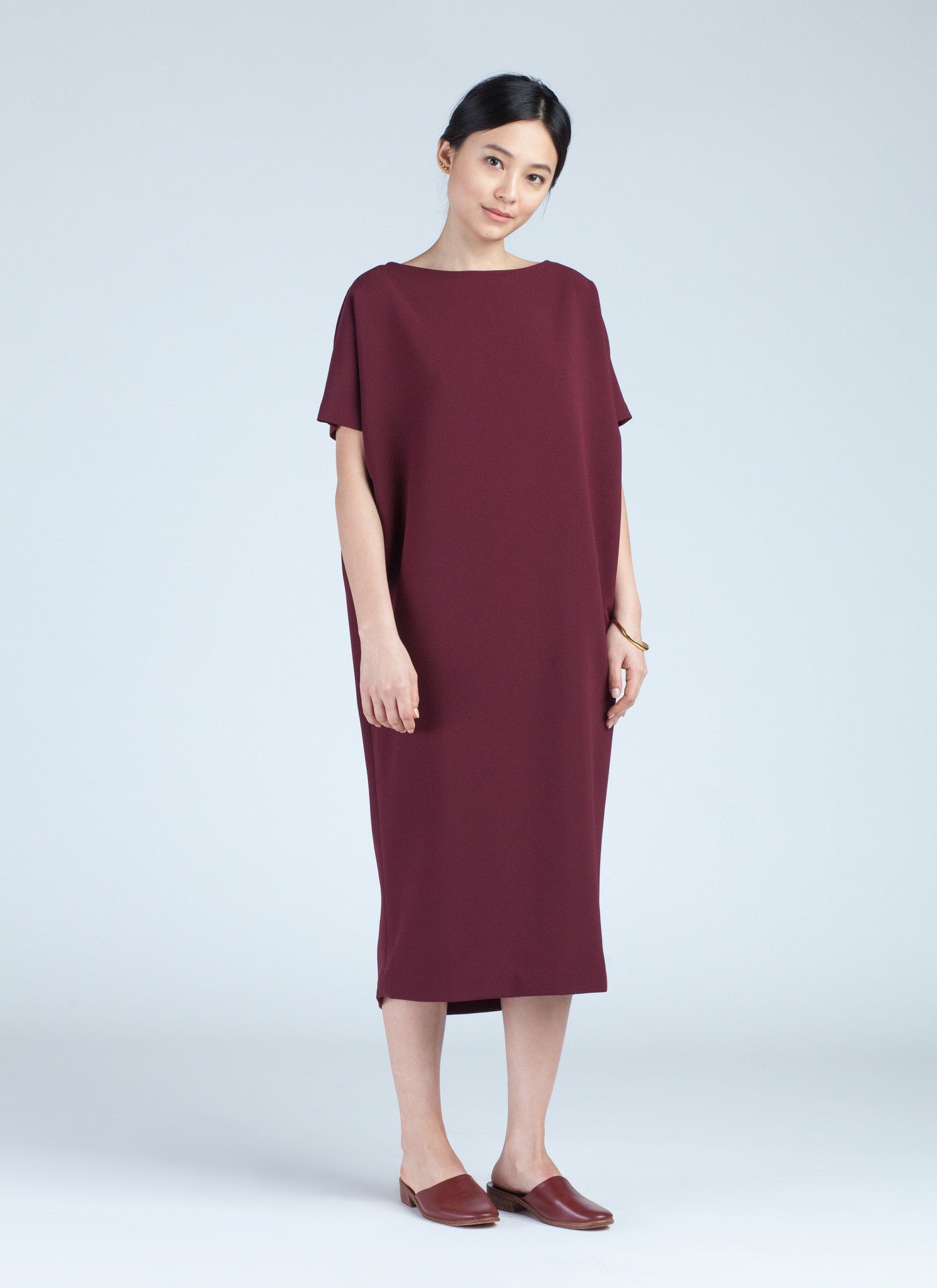 KAAREM - Triangle Midi Dolman Open Back Dress - Burgundy