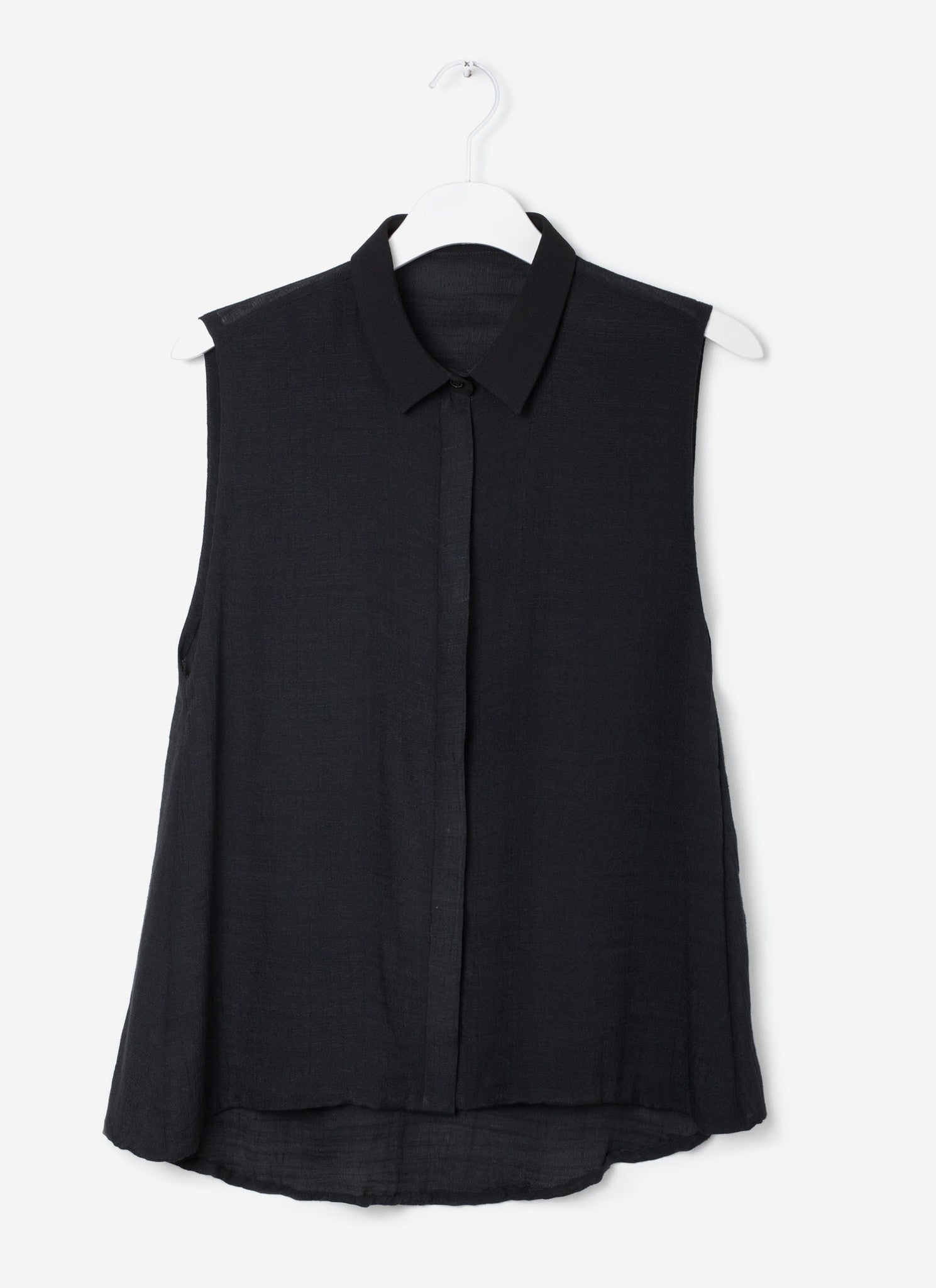 Black sleeveless button outlet down shirt