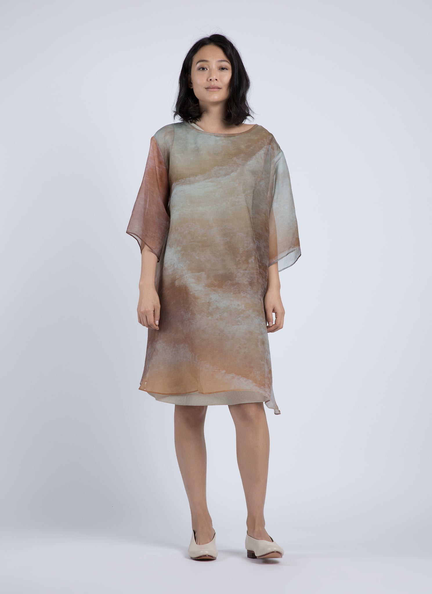 KAAREM - Grain Printed Organza Silk Dress - Orange Veinstone