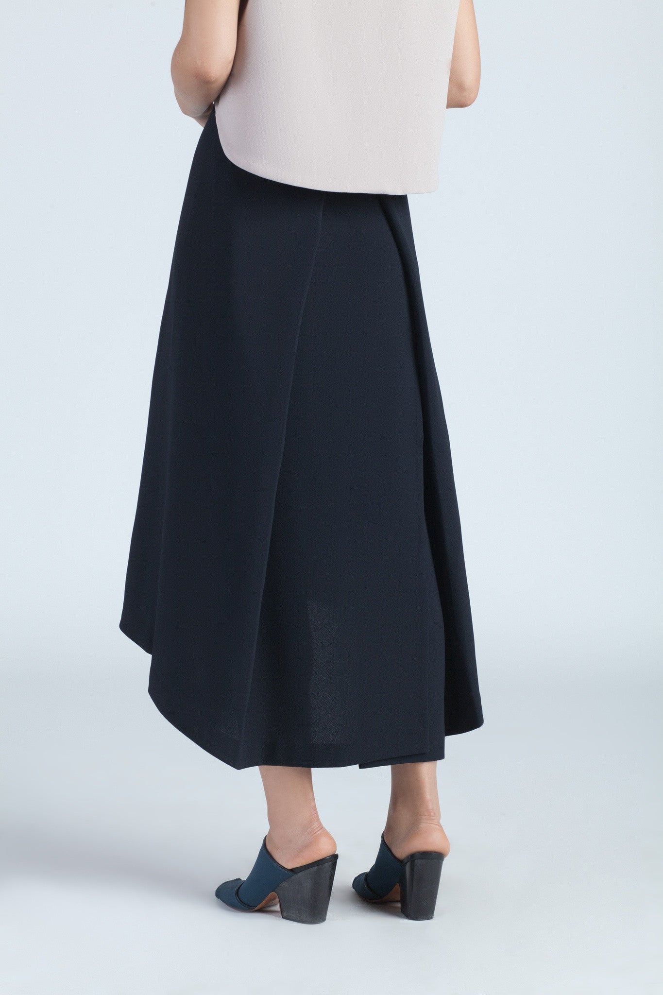 Blue black pleated midi skirt best sale