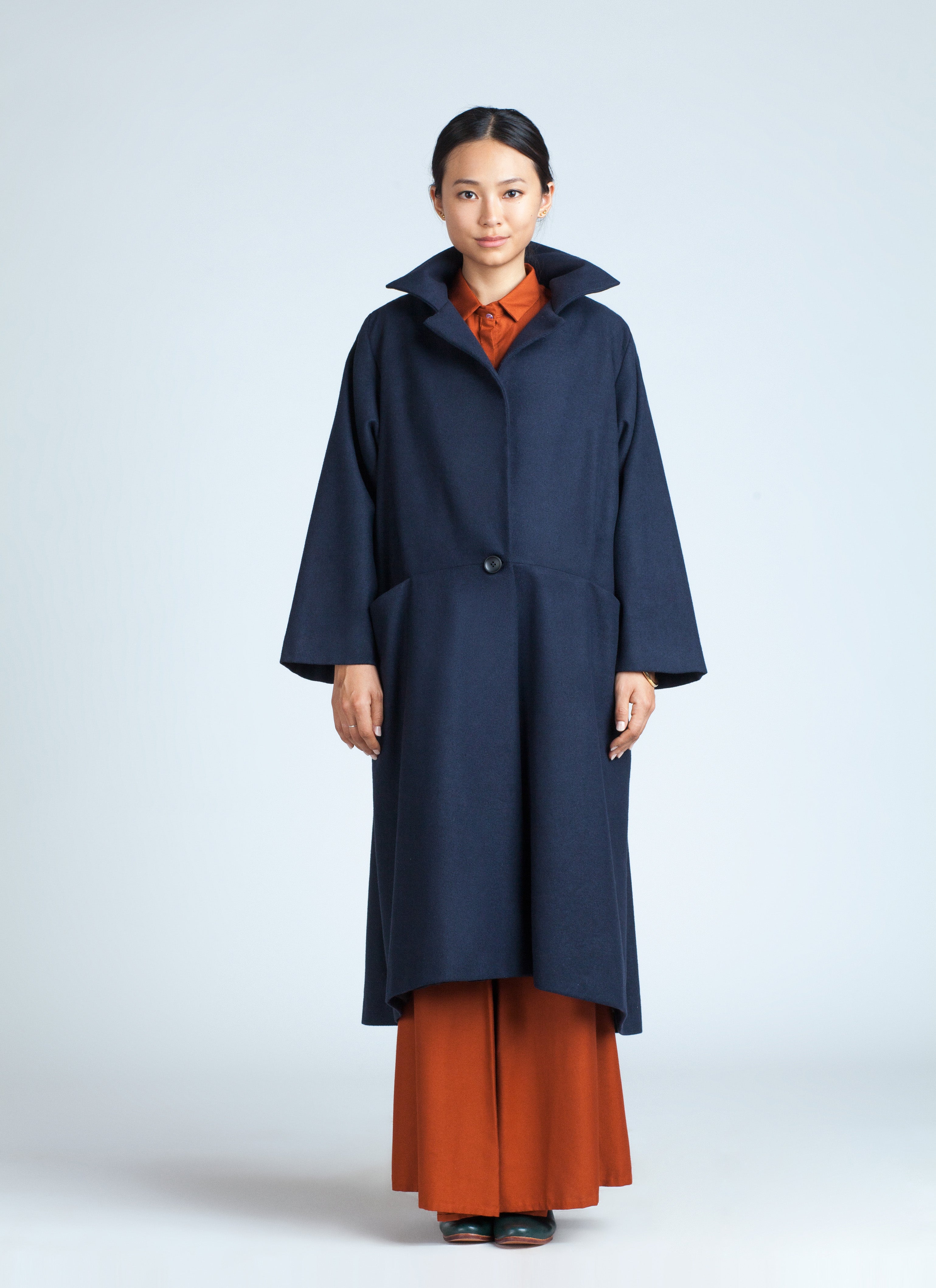 KAAREM - Trio One-Button Side Pleated Overcoat - Dark Blue