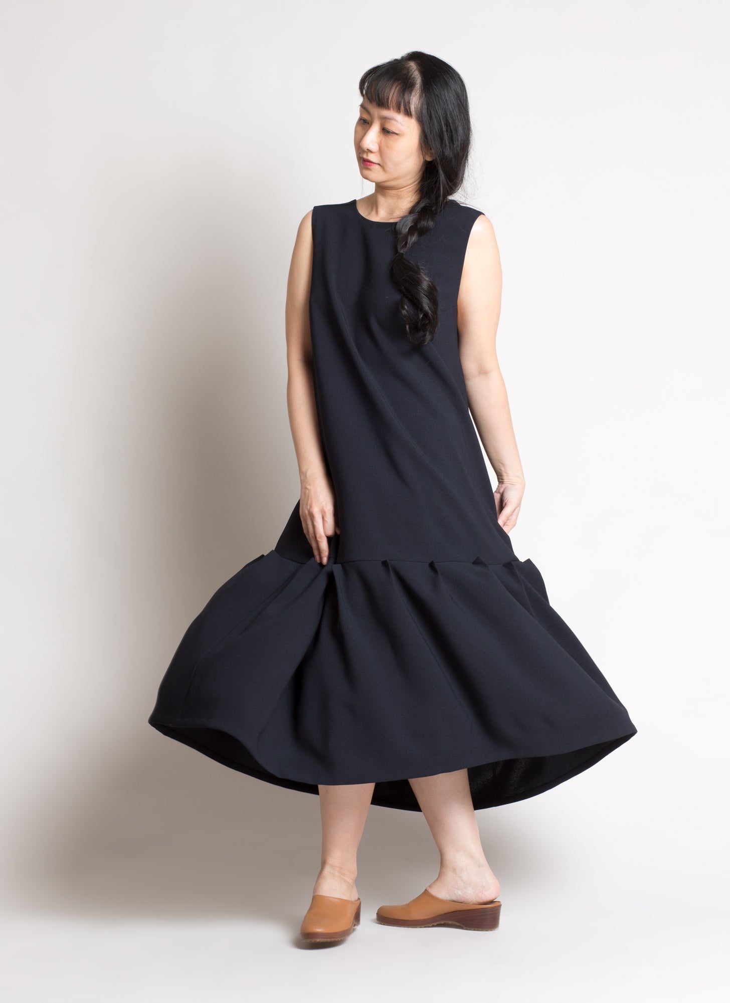 KAAREM - Mangosteen Dropped Waist Pleated Panel Dress