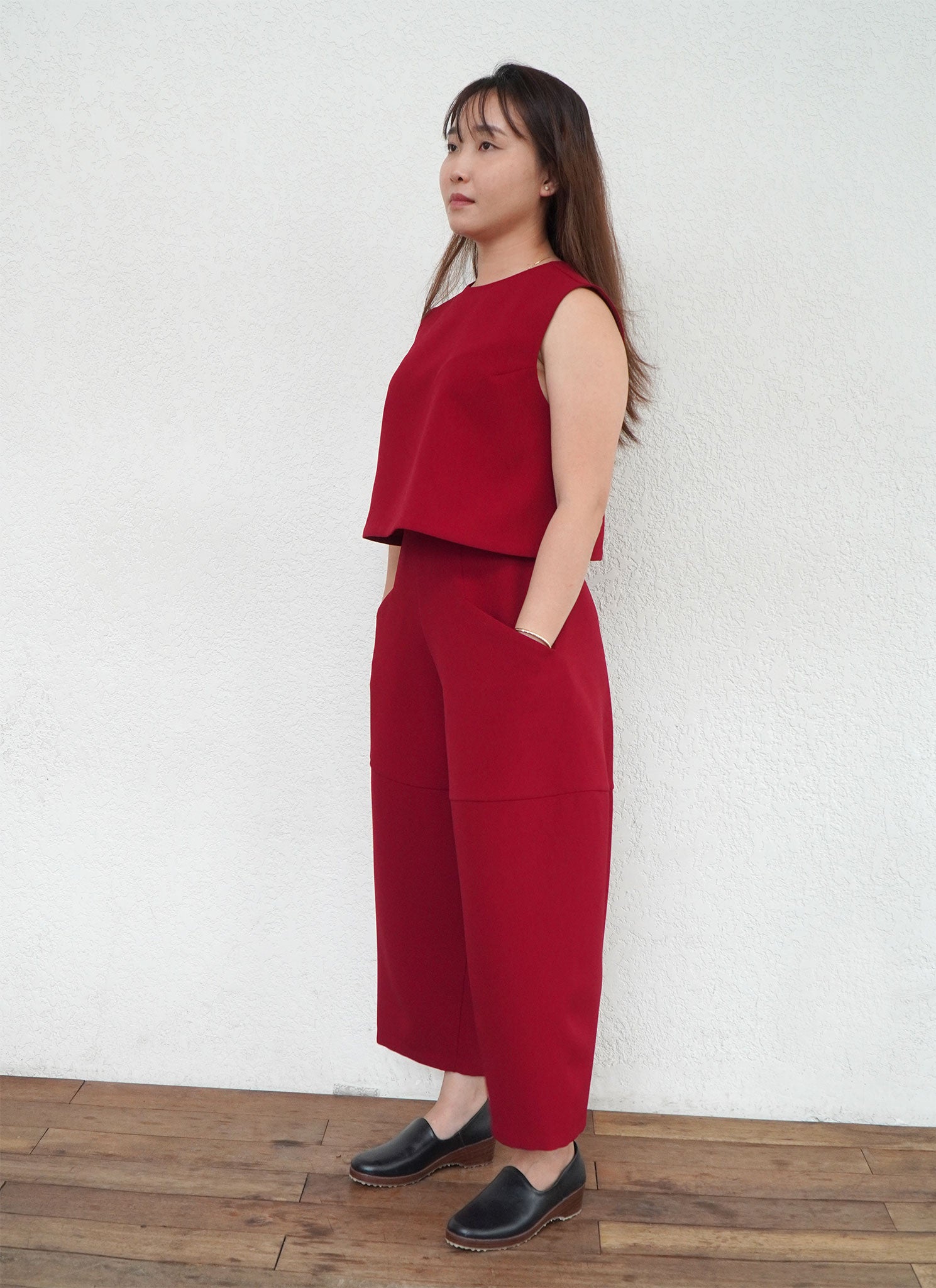 High-Waisted Red Tapered Trousers made from Slightly Stretchy Fabric -  StarShinerS