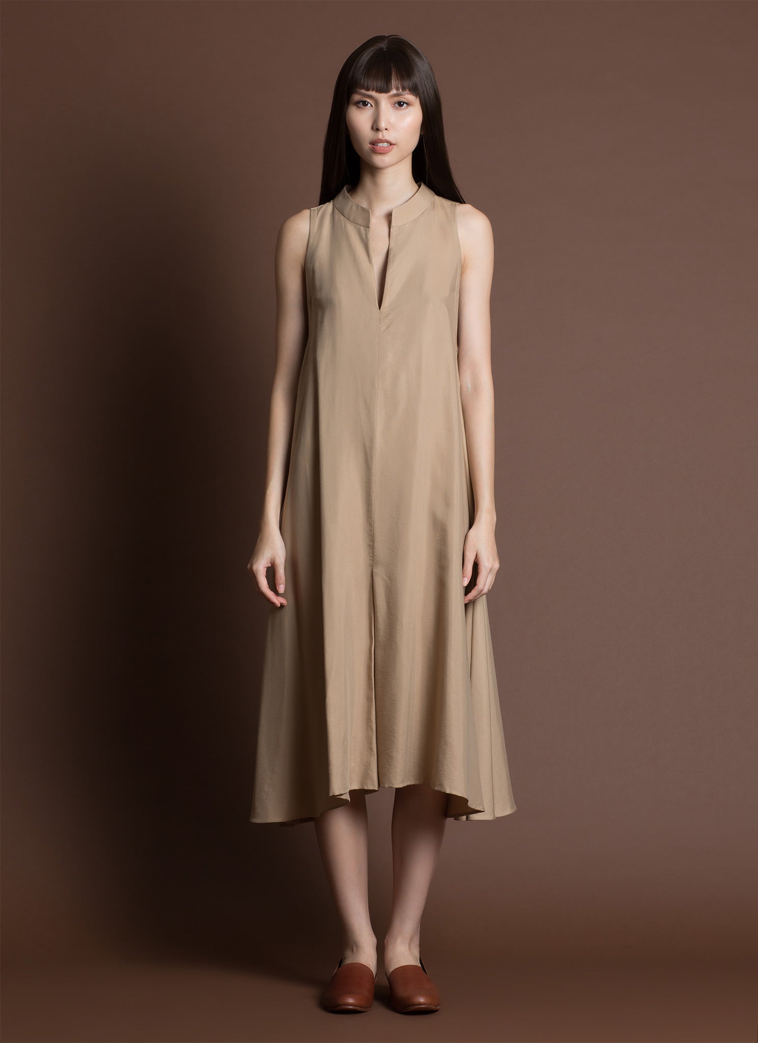 brown lace maternity dress Momyknows Beige Halter Neck Lace-up Backless Maternity Photoshoot Maxi Dress Beige / M main image 0