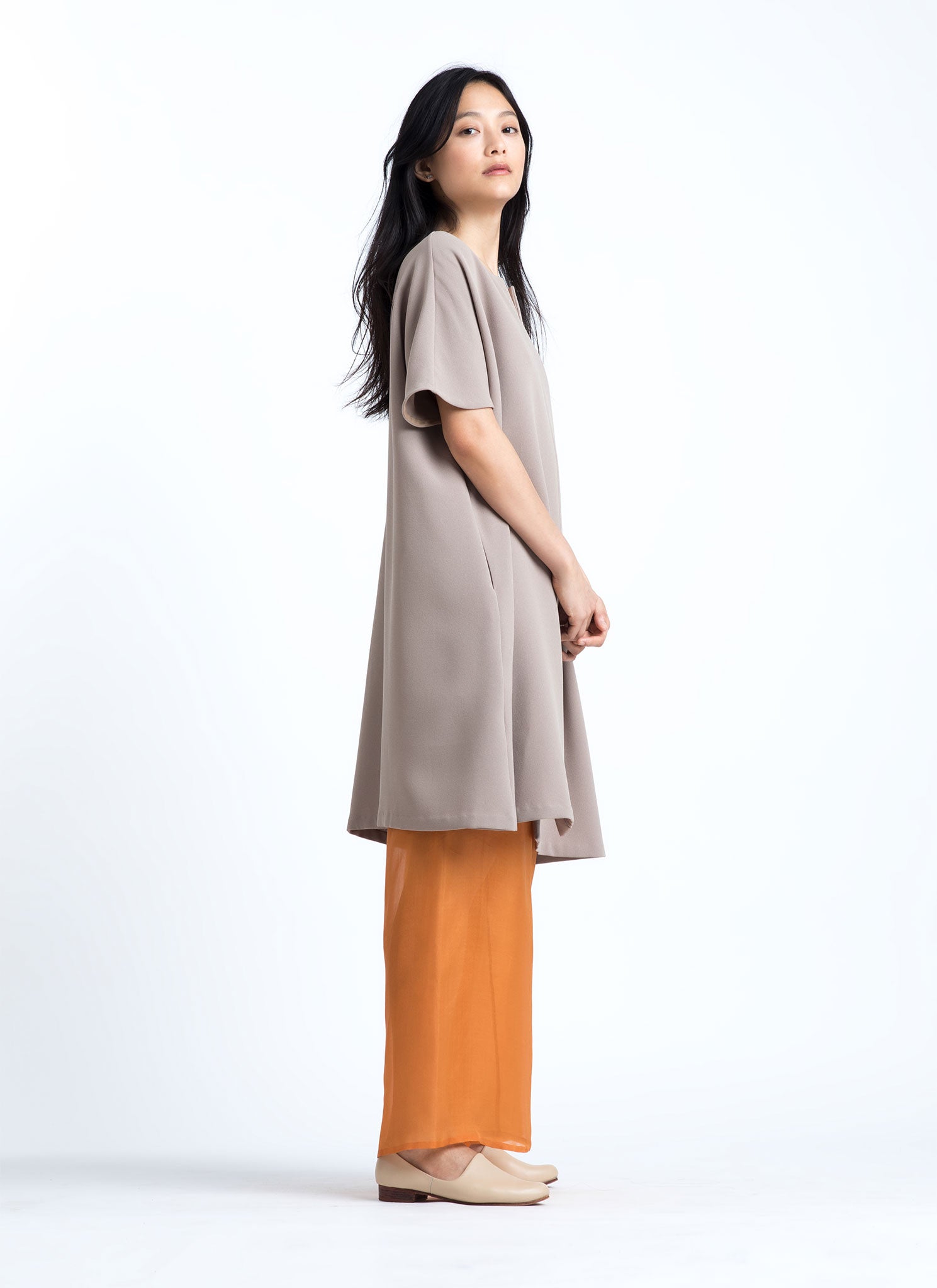 Jam Short Sleeve Front Seam Midi Dress/Tunic - Dark Cream Jam Short Sleeve Front Seam Midi Dress/Tunic - Dark Cream