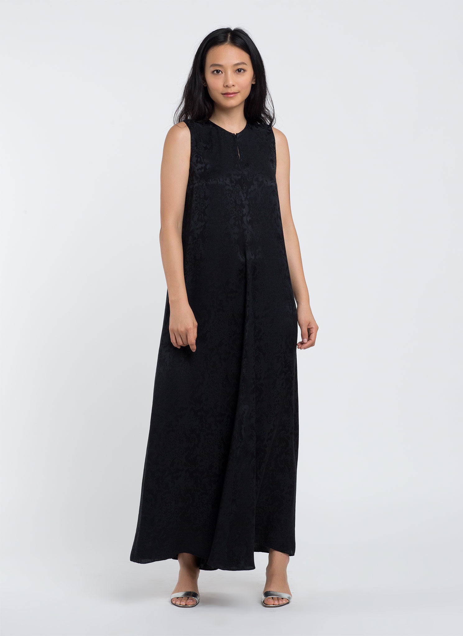 KAAREM - Calo Front Seam Sleeveless A-Line Silk Dress - Black Floral