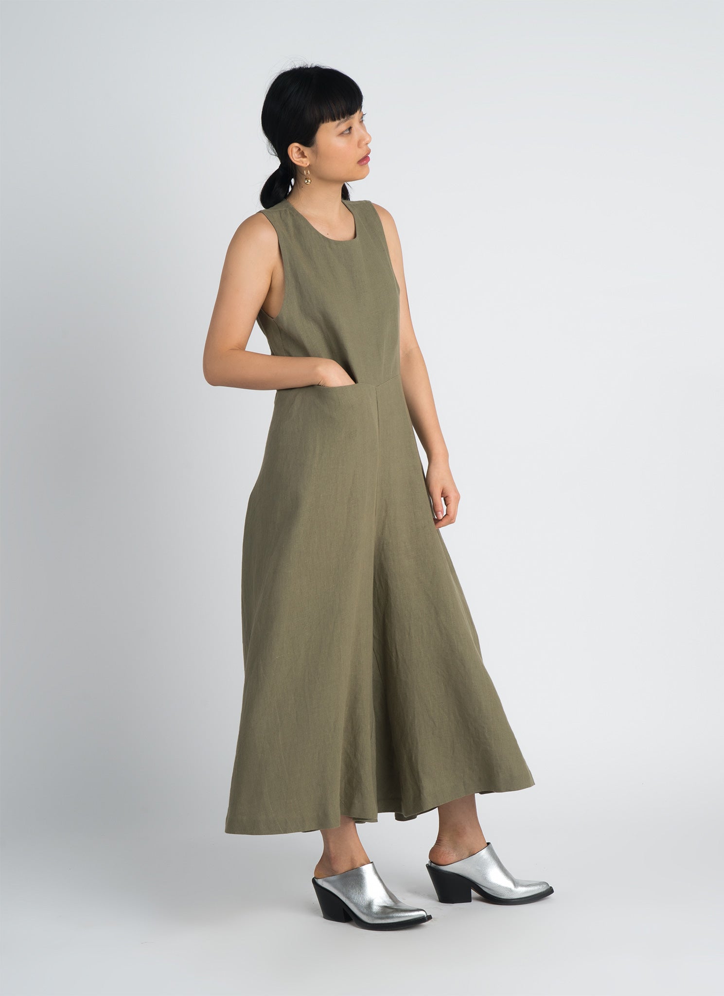 slim fit dress slacks CROSS-STRAP LIME GREEN LINEN DRESS main image 1