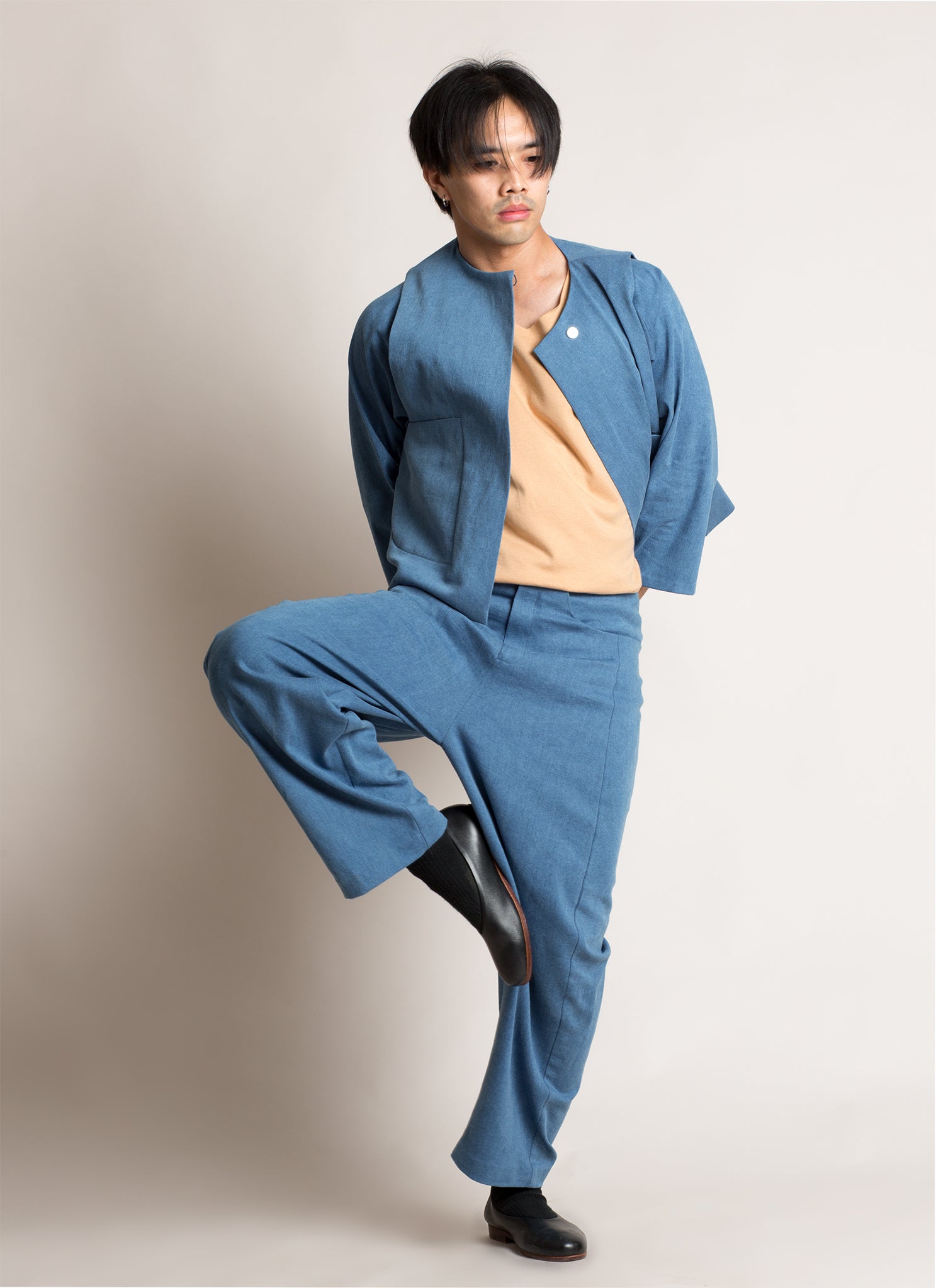 KAAREM - Sky Grain Relaxed Wide Denim Pant (Unisex) - Light Blue II