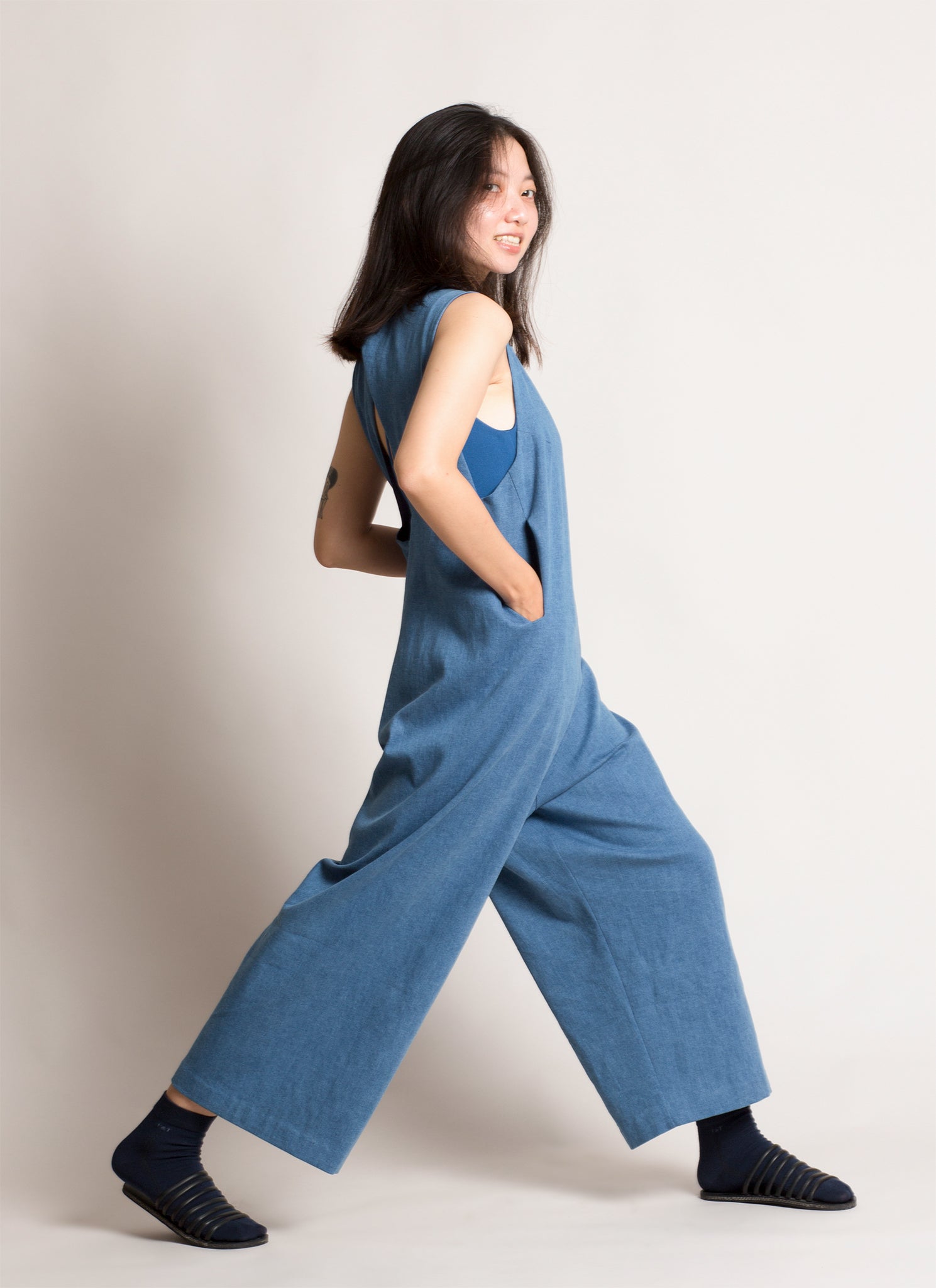 【CLANE】正規品 / BACK OPEN DENIM ALL IN ONE CLANE - バック オープン デニム オールインワン - BACK OPEN