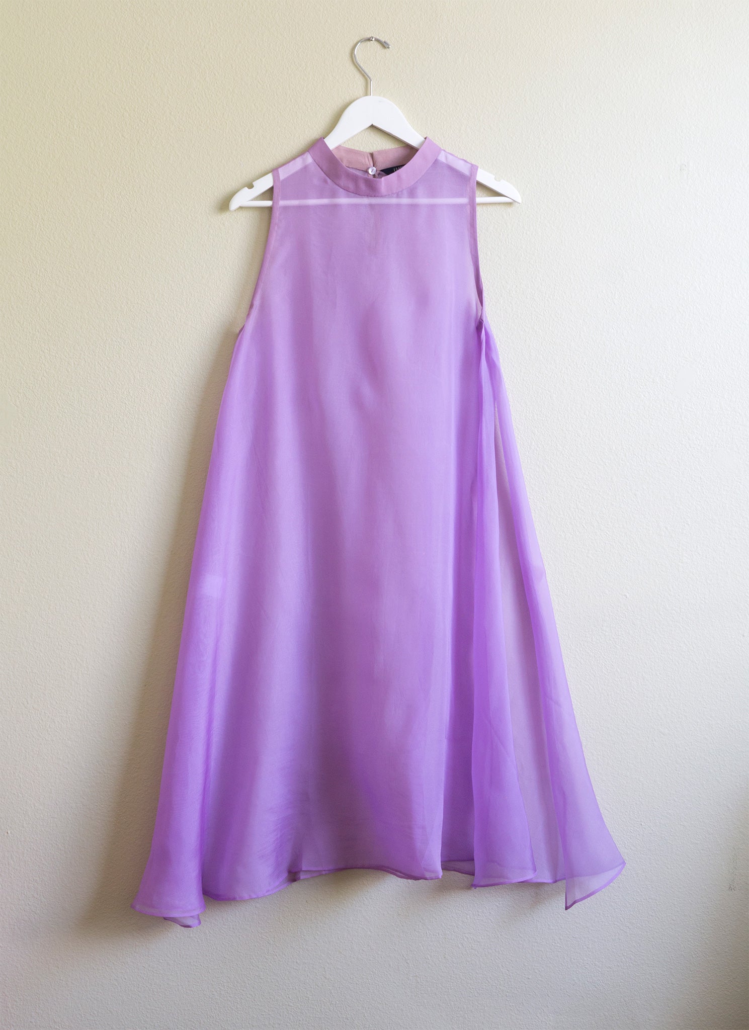 KAAREM - Glass Overlap Side Slit Organza Silk Dress - Purple