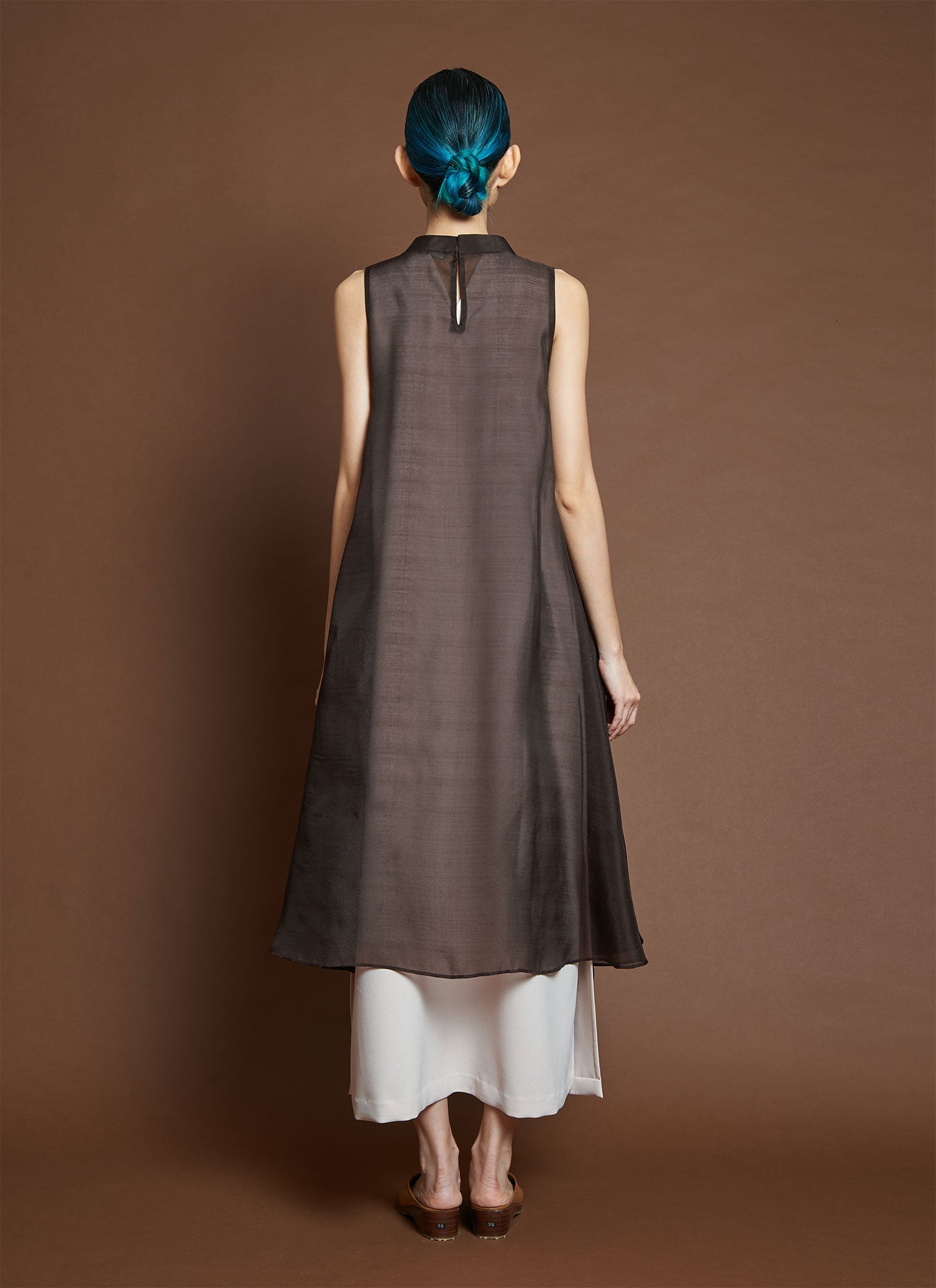 Glass Overlap Side Slit Organza Silk Dress