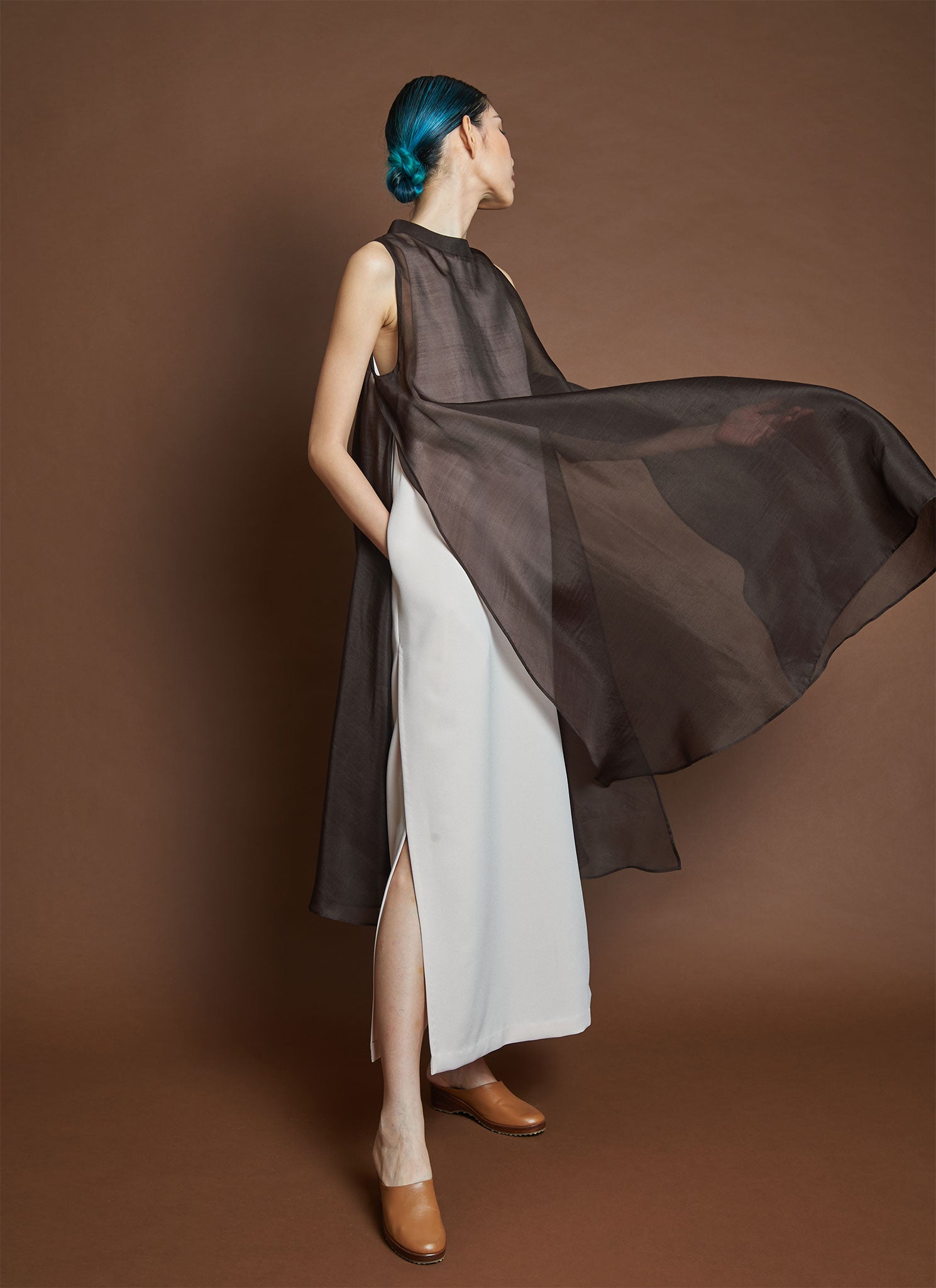 KAAREM - Glass Overlap Side Slit Organza Silk Dress KAAREM - Glass Overlap Side Slit Organza Silk Dress