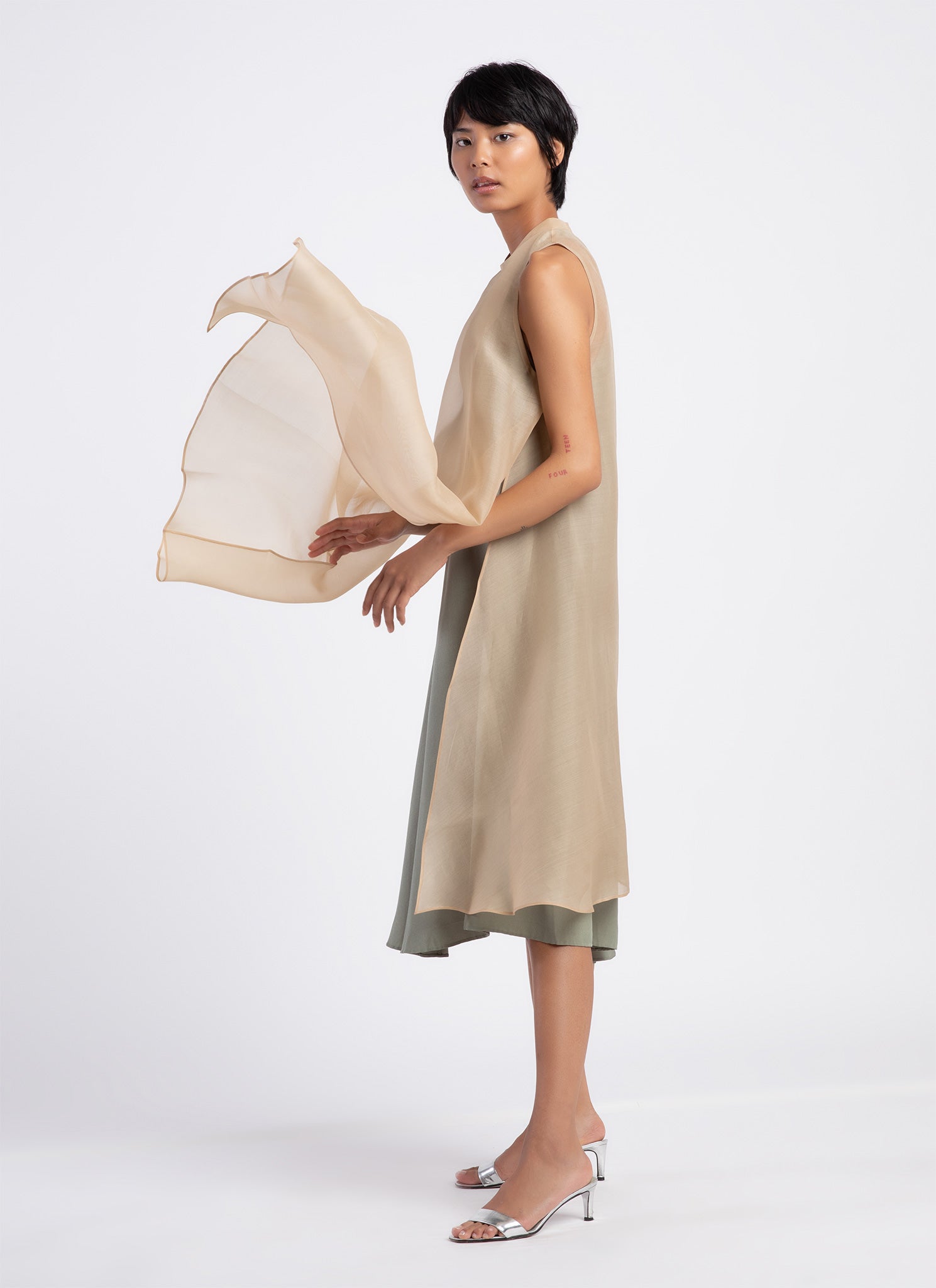 KAAREM - Glass Overlap Side Slit Organza Silk Dress KAAREM - Glass Overlap Side Slit Organza Silk Dress