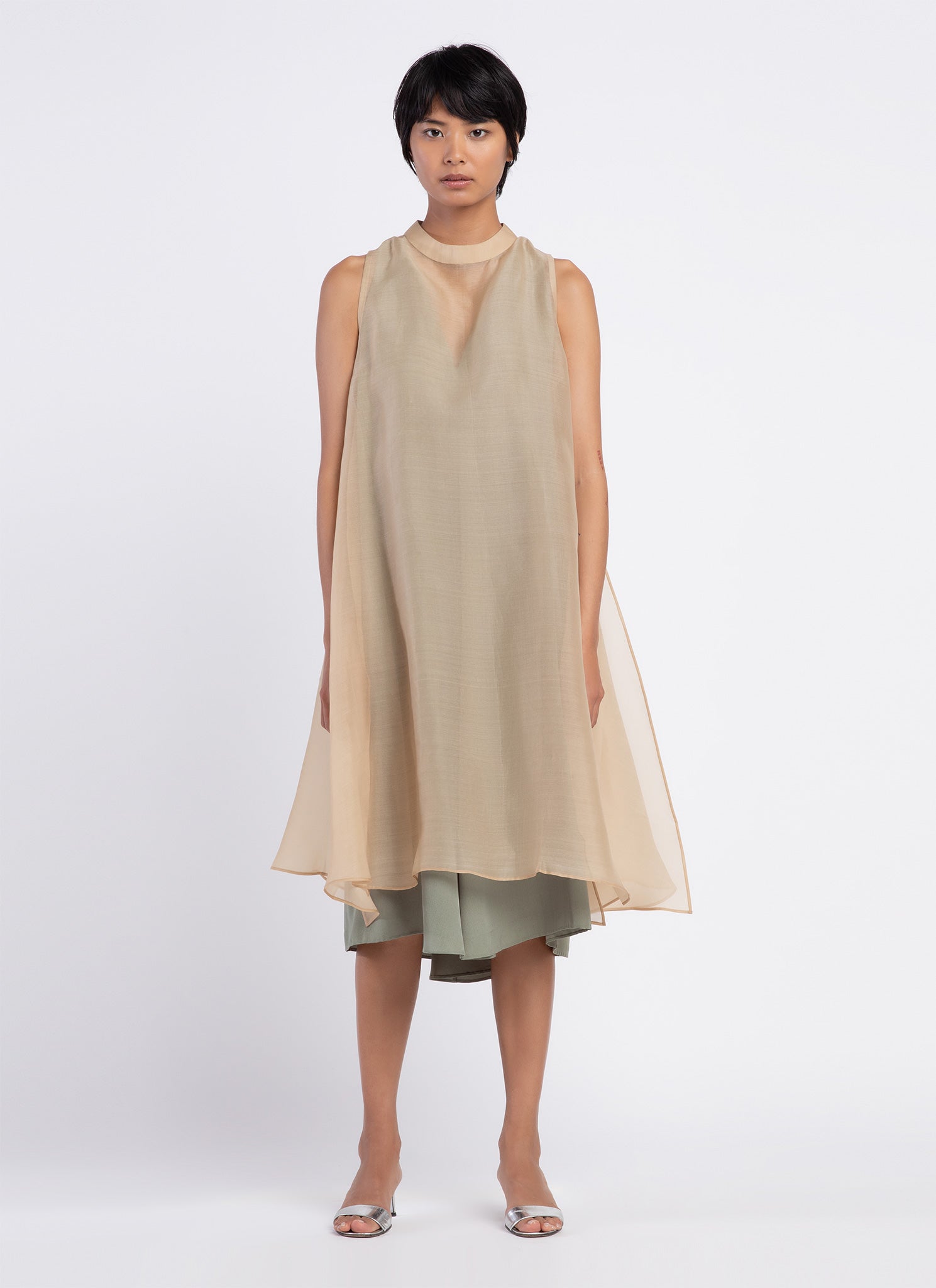 KAAREM - Glass Overlap Side Slit Organza Silk Dress - Cream KAAREM - Glass Overlap Side Slit Organza Silk Dress - Cream