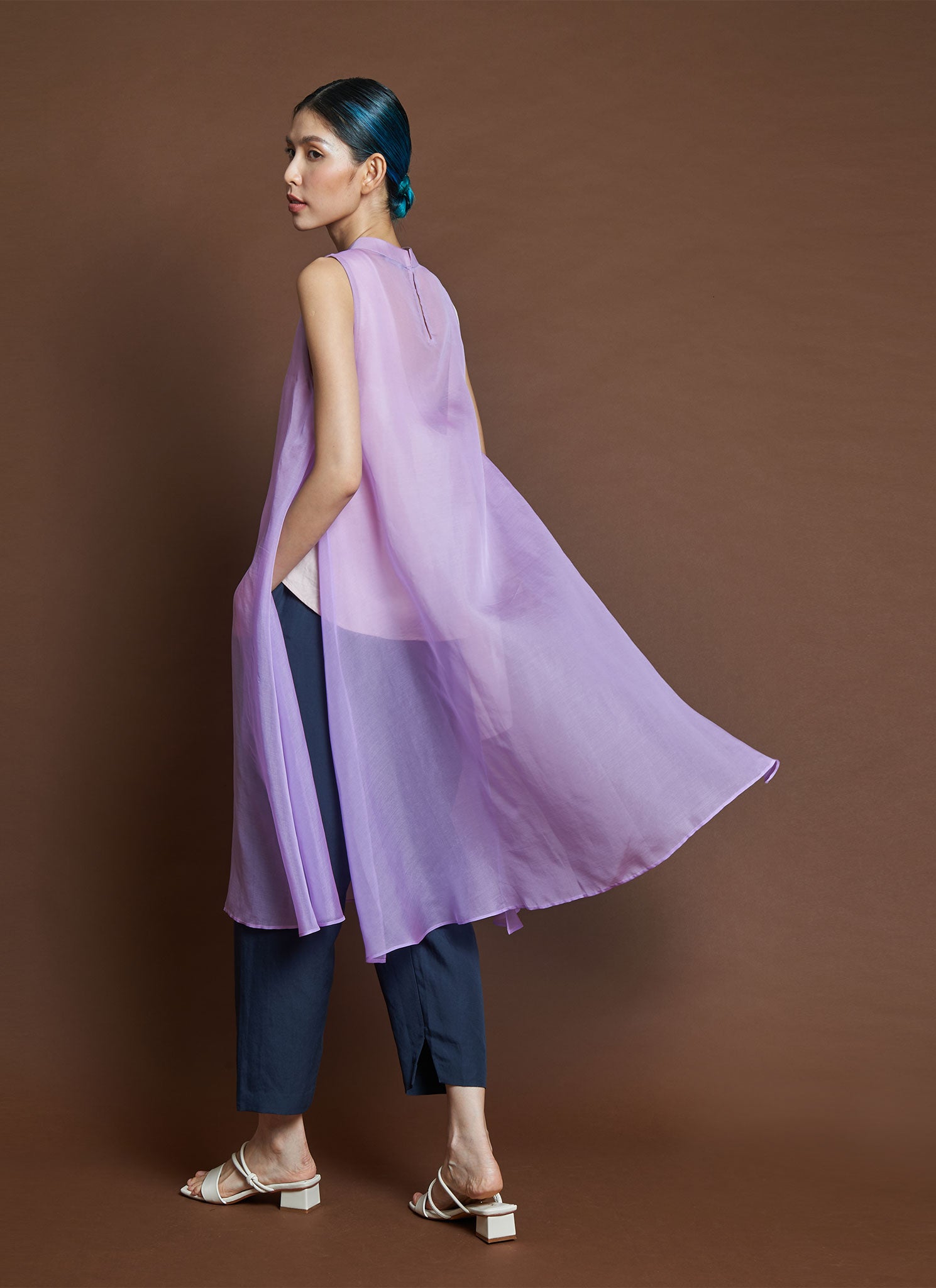 Glass Overlap Side Slit Organza Silk Dress - Purple Lavender Glass Overlap Side Slit Organza Silk Dress - Purple Lavender