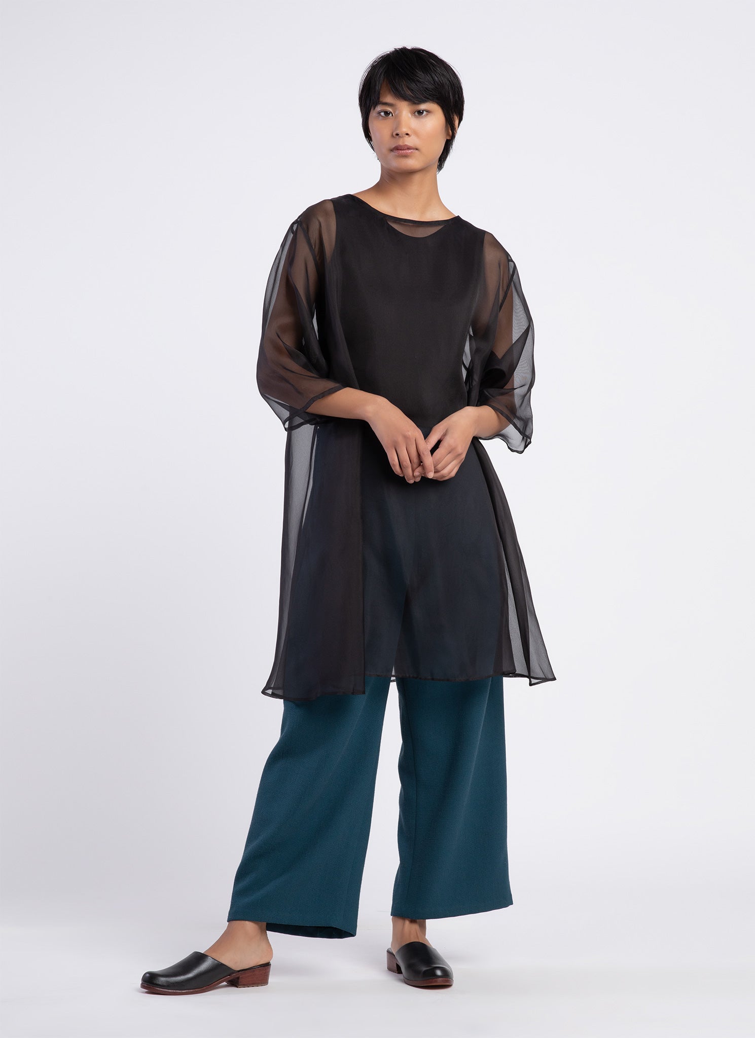 black silk organza dress Black Silk Organza Noodle Strap Maxi Dress XXL / Black