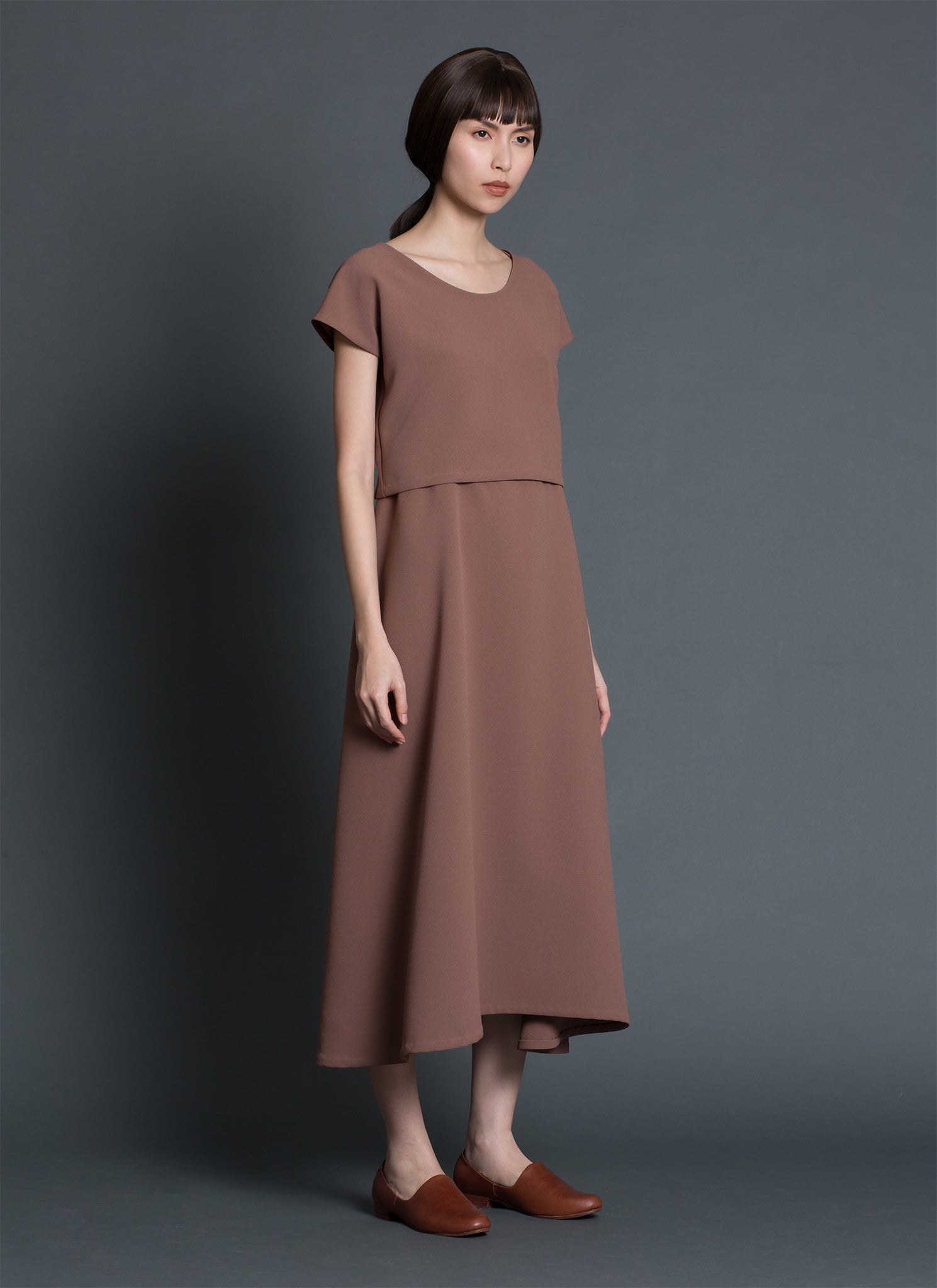 KAAREM - Santol Low Neck Racerback Overall Skirt/Dress - Cacao Brown KAAREM - Santol Low Neck Racerback Overall Skirt/Dress - Cacao Brown