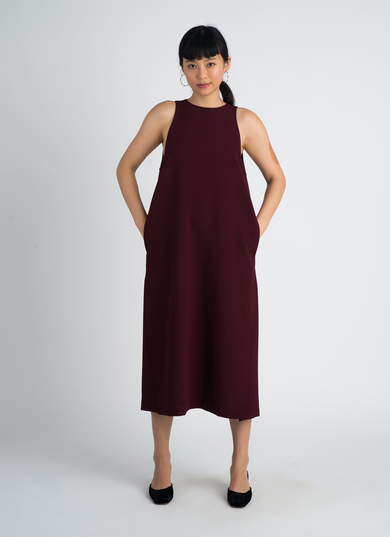 KAAREM - Mango Pine Overlap Side Slit Midi Dress - Burgundy KAAREM - Mango Pine Overlap Side Slit Midi Dress - Burgundy