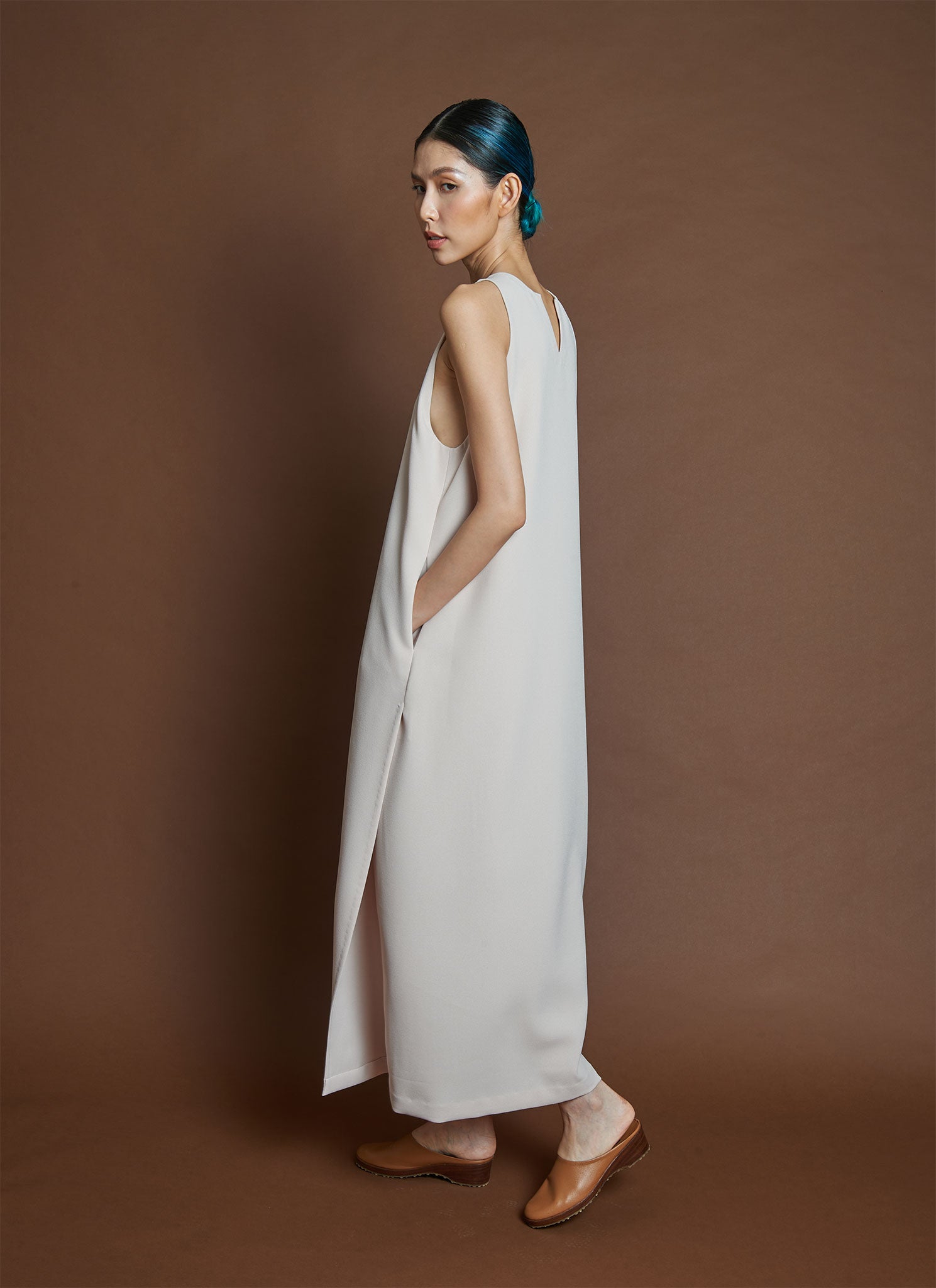 Mango Pine Overlap Side Slit Maxi Dress in Light Cream Mango Pine Overlap Side Slit Maxi Dress in Light Cream