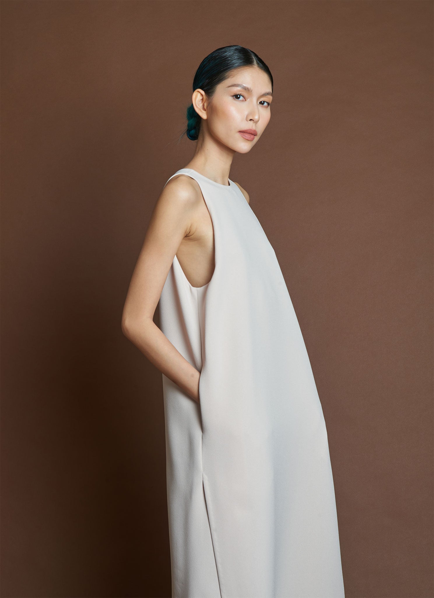 mango long cream dress MANGO - Textured Dress with draped neckline Beige