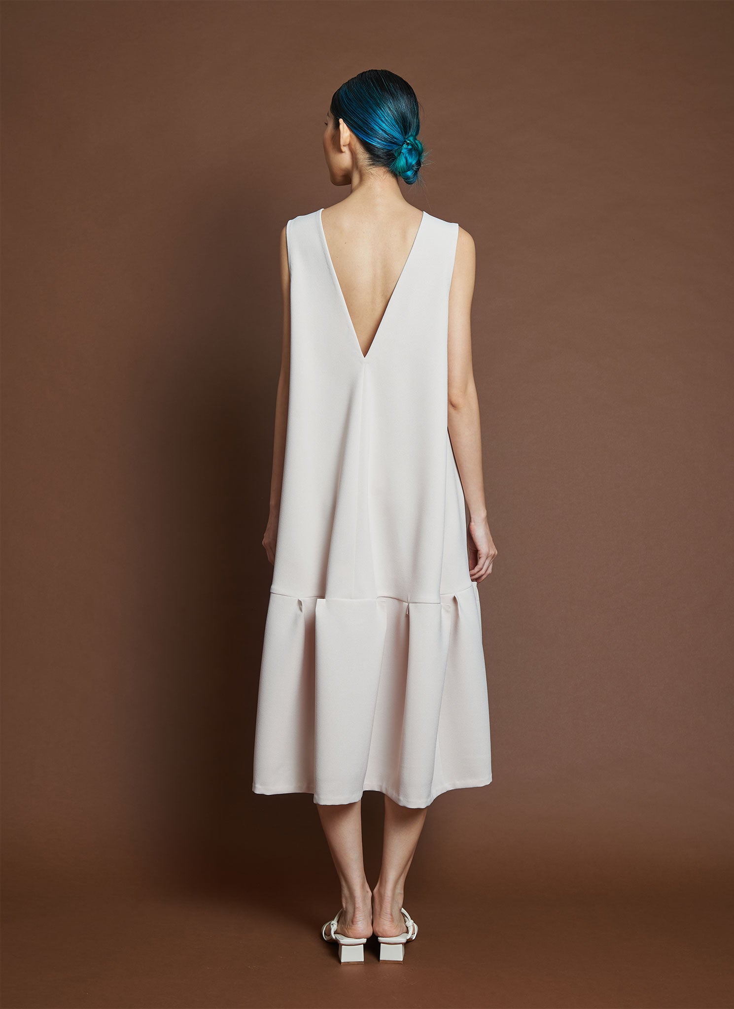 KAAREM - Mangosteen Dropped Waist Pleated Panel Dress - Light Cream KAAREM - Mangosteen Dropped Waist Pleated Panel Dress - Light Cream