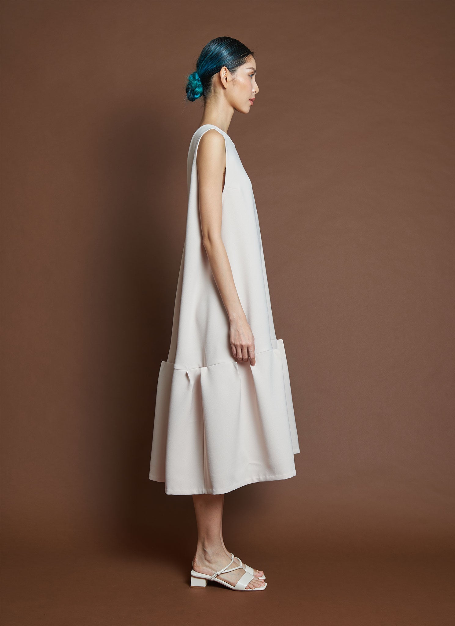 KAAREM - Mangosteen Dropped Waist Pleated Panel Dress