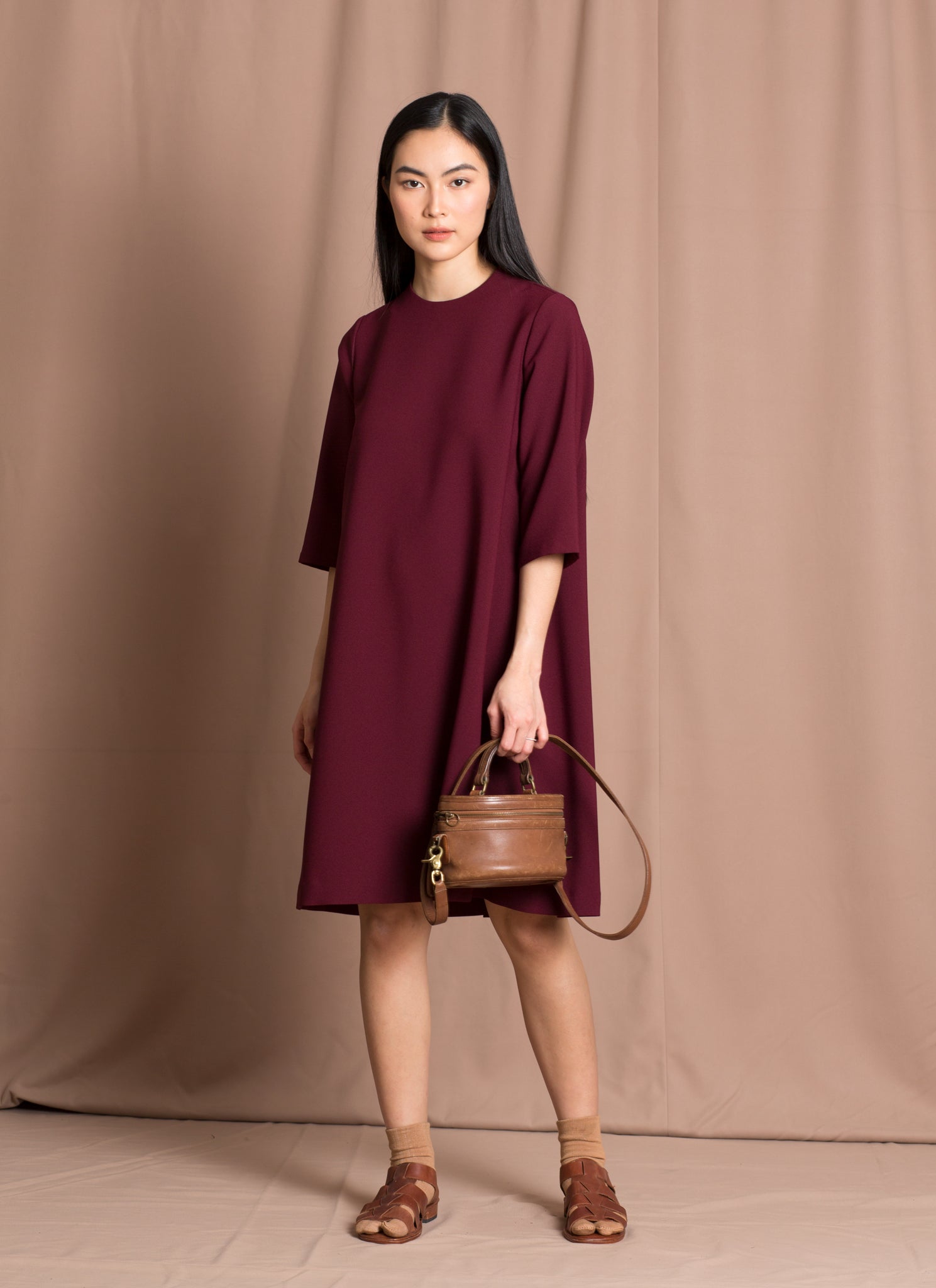 KAAREM - Marya 3/4 Sleeve A-Line Dress - Burgundy KAAREM - Marya 3/4 Sleeve A-Line Dress - Burgundy