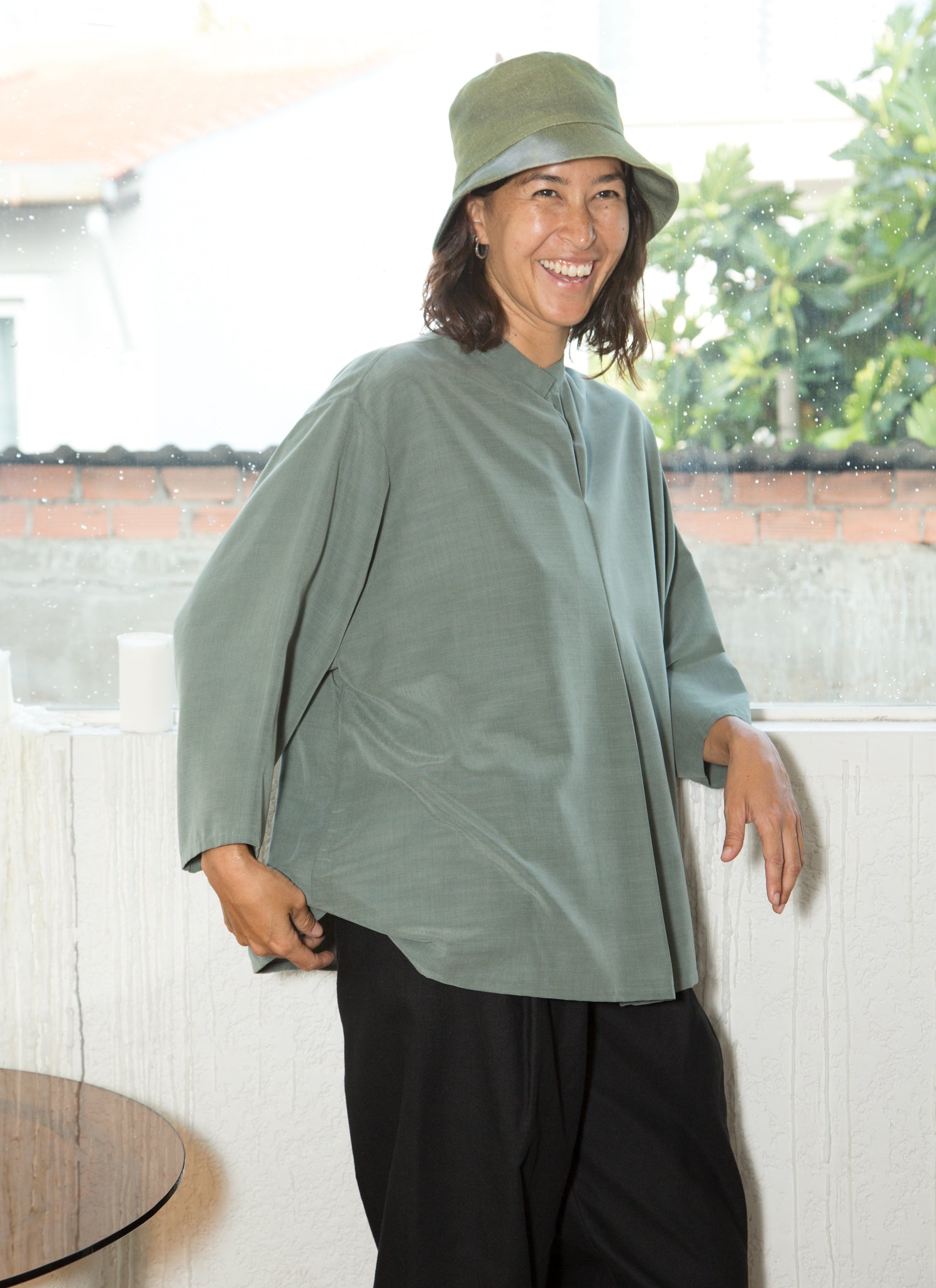 Sand Wave Front Pleat Shirt - Sage Green