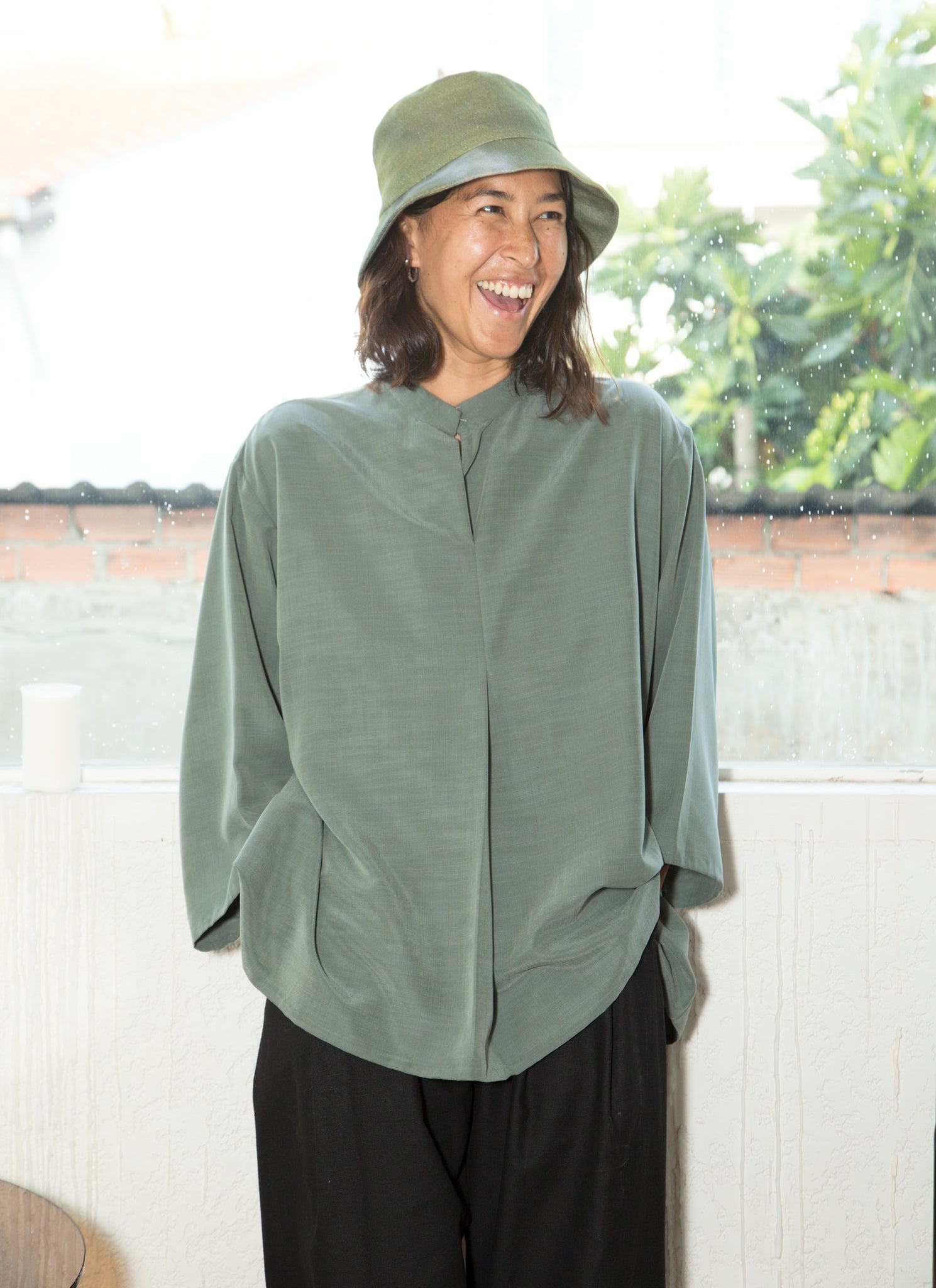 Sand Wave Front Pleat Shirt - Sage Green