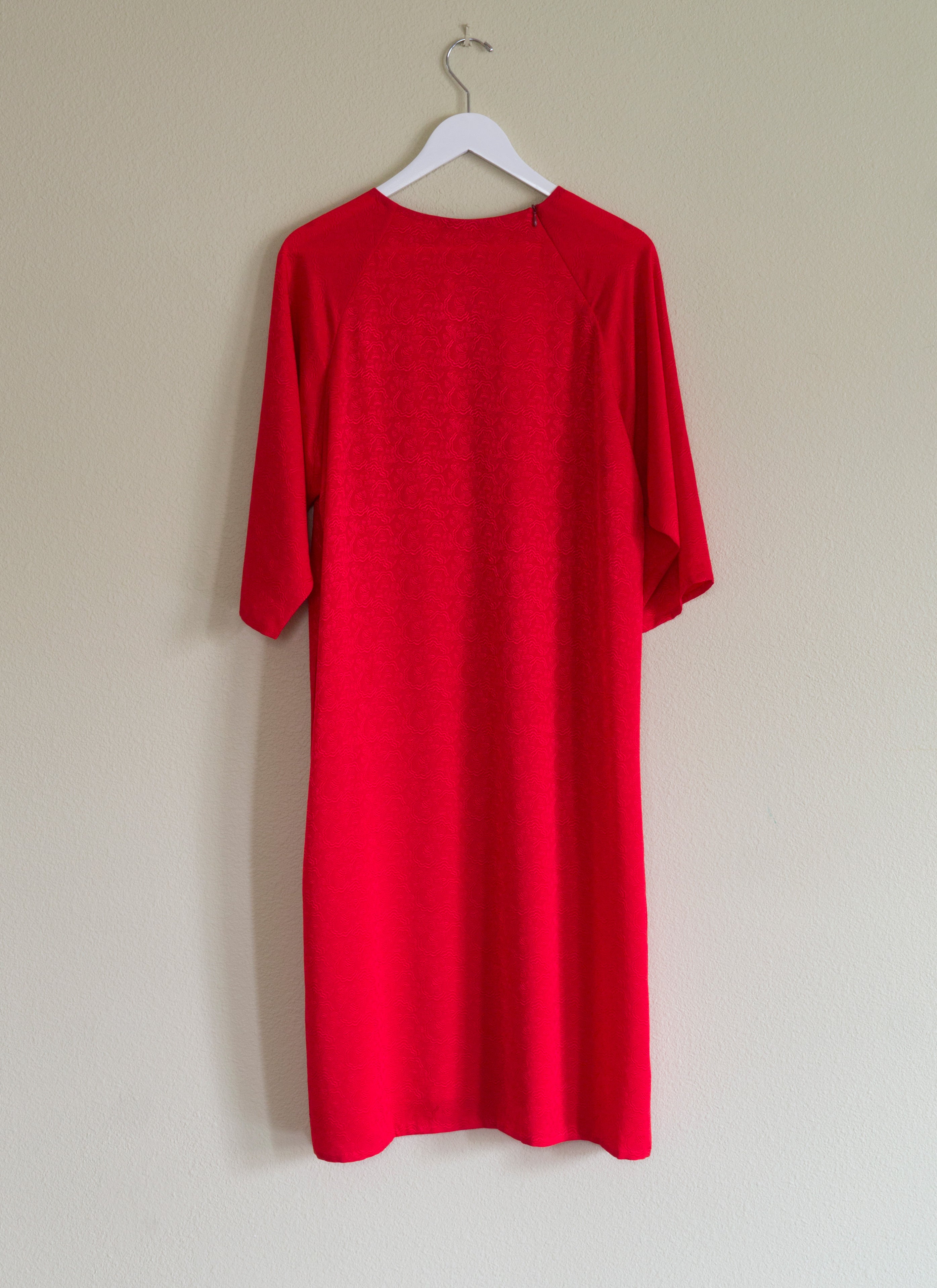 Ostra Long Raglan Side Slit Silk Áo dài Tunic/Dress in Terracotta Pink Silk