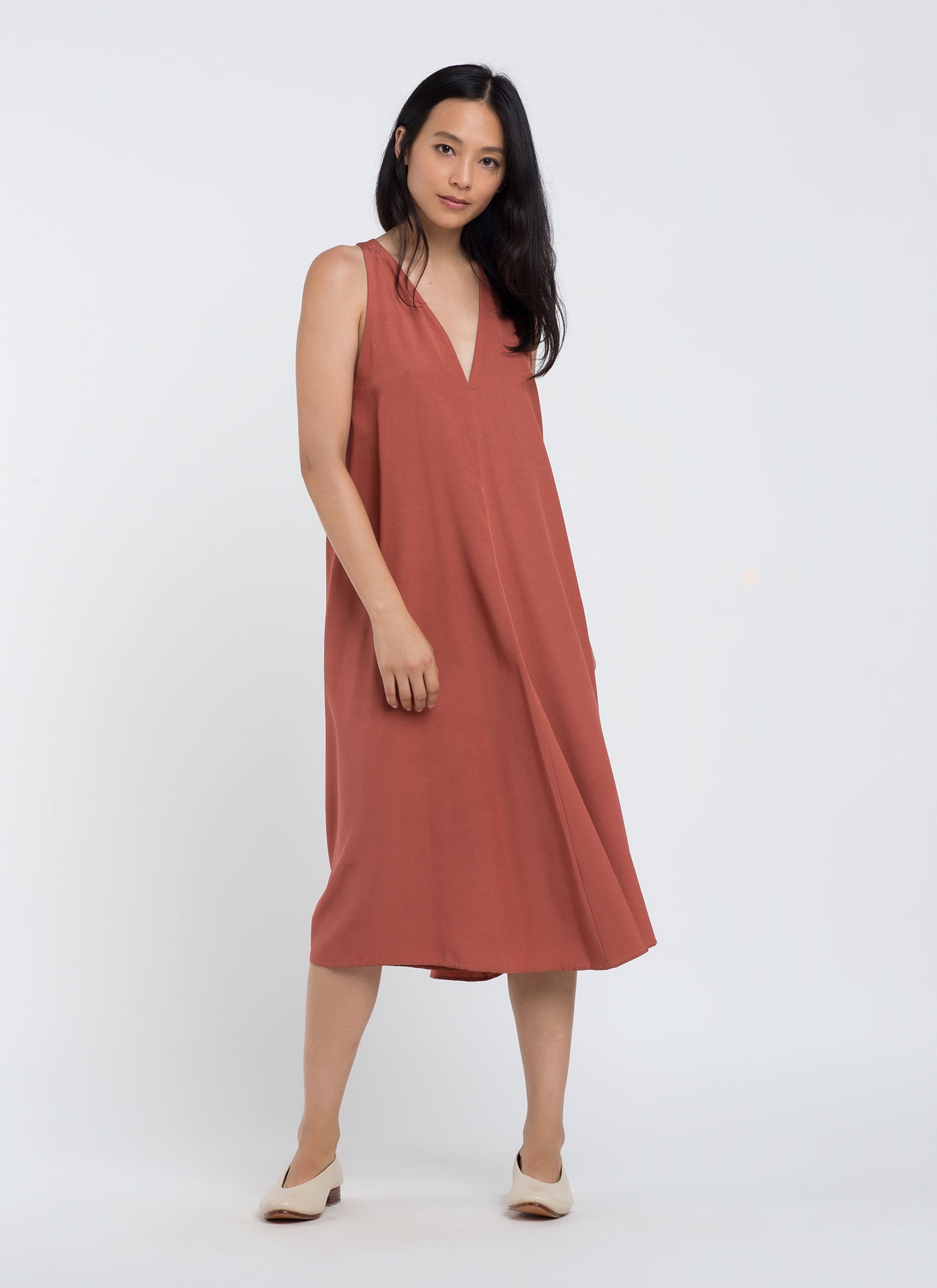KAAREM - Sum Sleeveless V-Neck Silk Dress - Terracotta Pink KAAREM - Sum Sleeveless V-Neck Silk Dress - Terracotta Pink