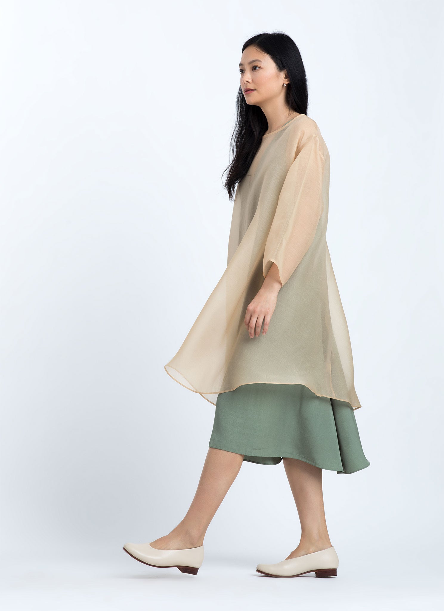 KAAREM - Sum Sleeveless V-Neck Silk Dress - Moss Green