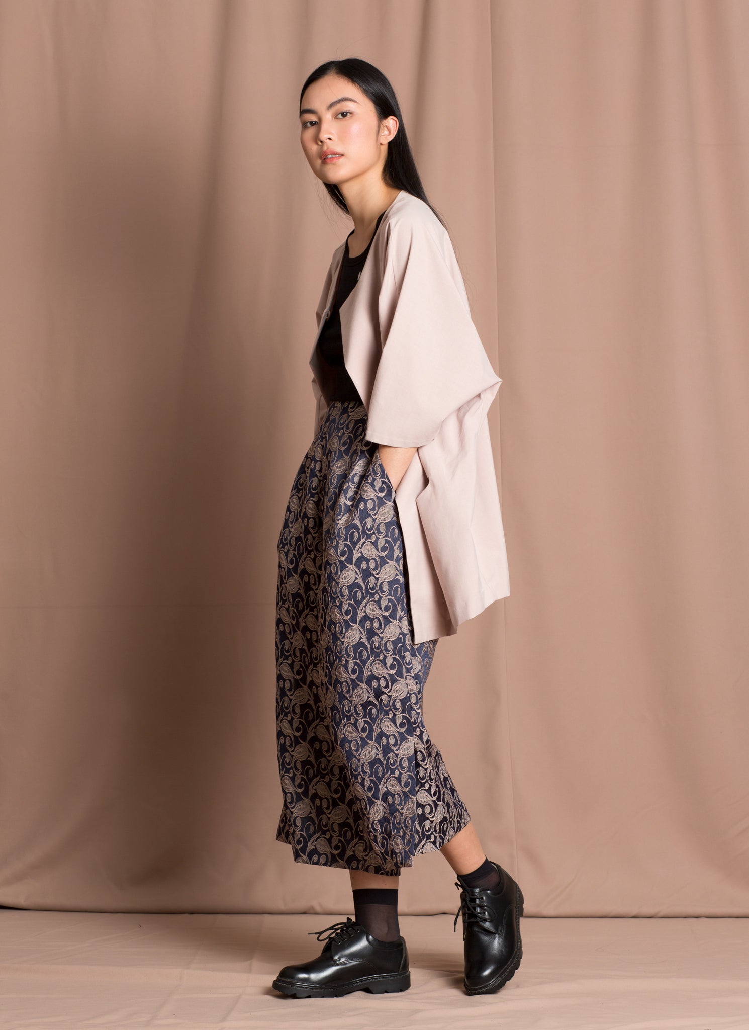 KAAREM - Cepa One-Button Dolman Cardigan Jacket - Beige KAAREM - Cepa One-Button Dolman Cardigan Jacket - Beige