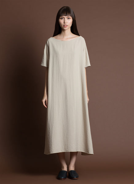 KAAREM - Tofu Short Sleeve Boatneck Tent Dress - Wheat